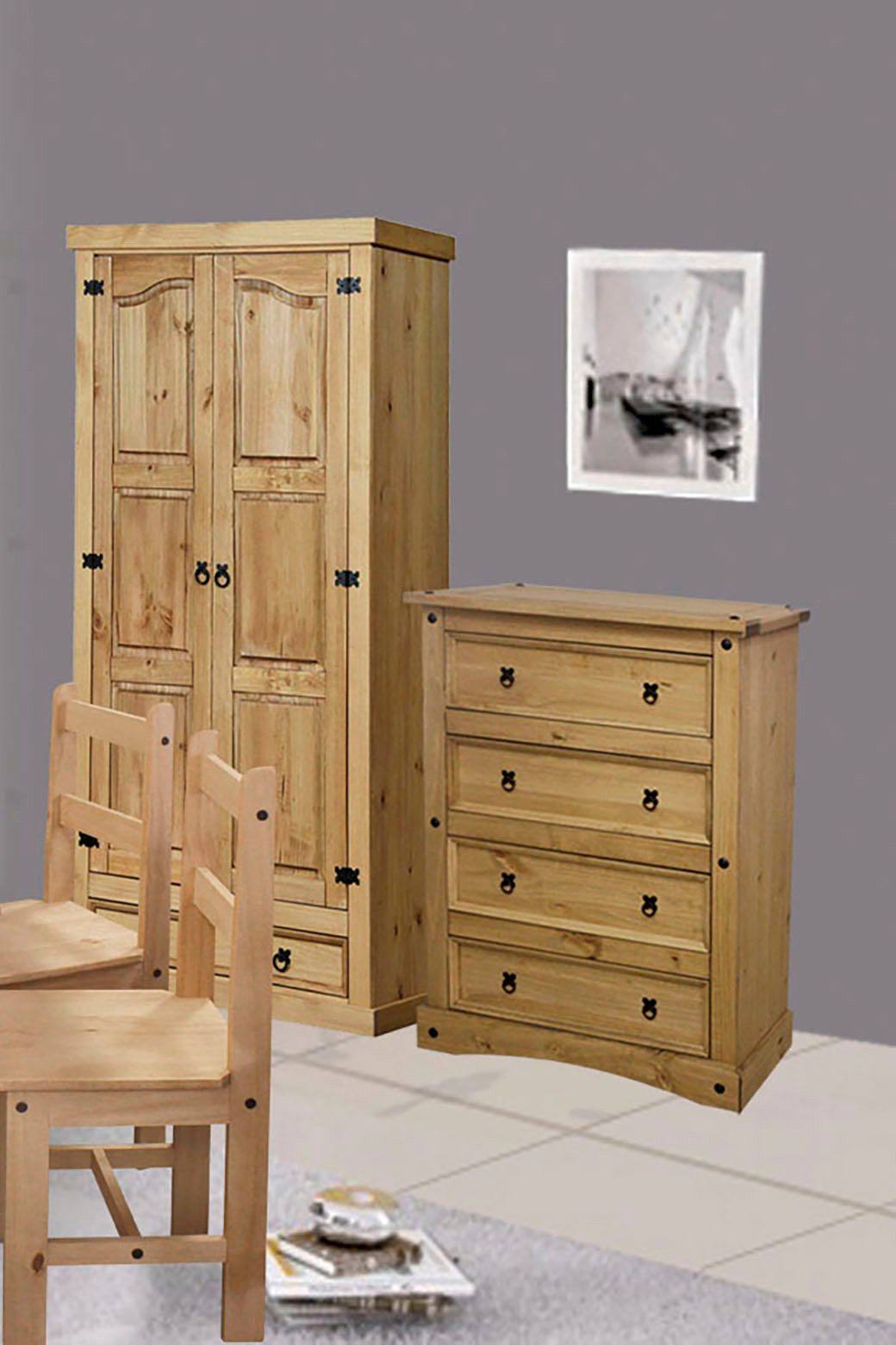 Home affaire Kledingkast Houten oppervlak honingkleurig gewaxed (1 stuk) kledingkasten beige