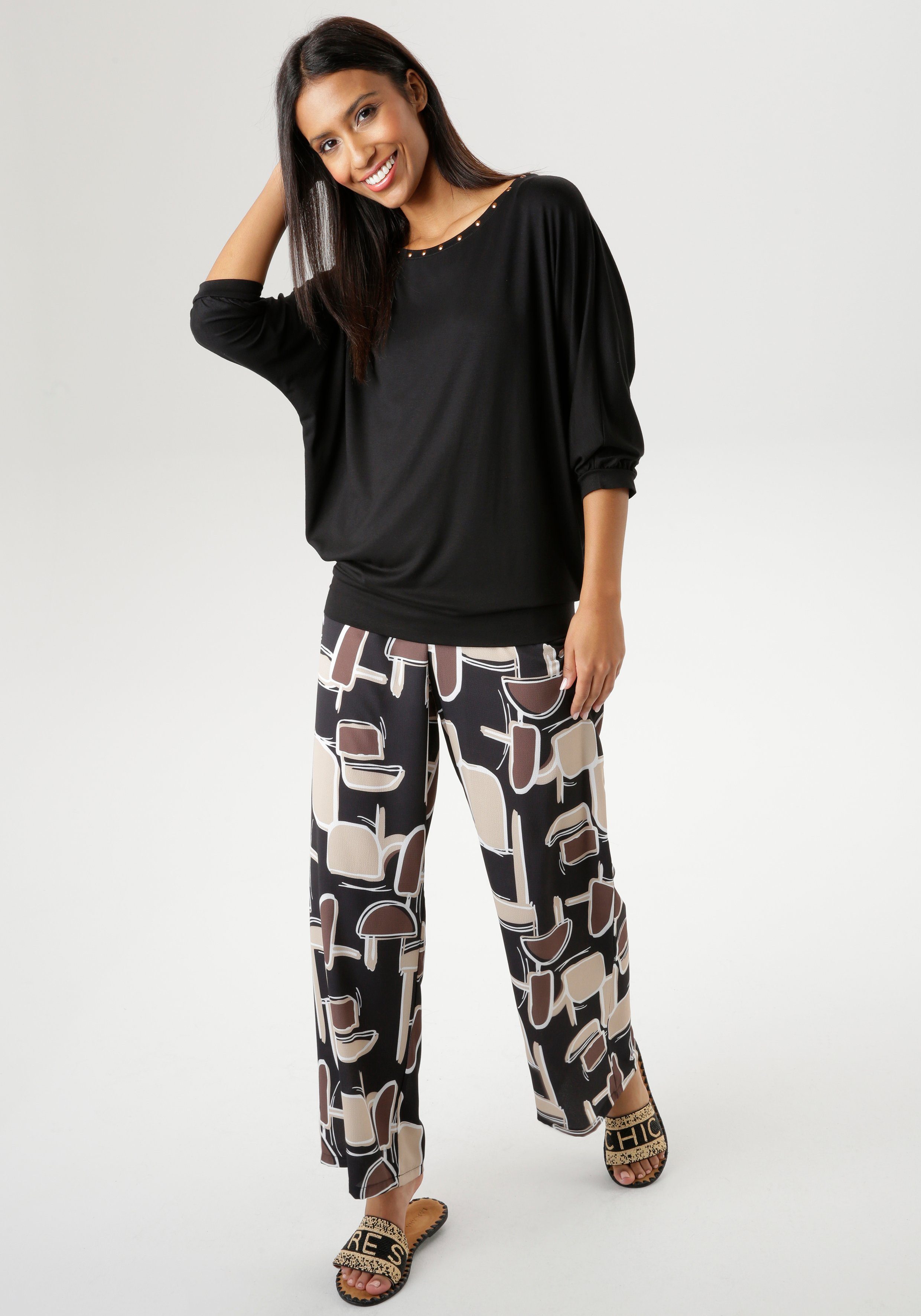 Aniston SELECTED Shirt met vleermuismouwen met bronzen nagels