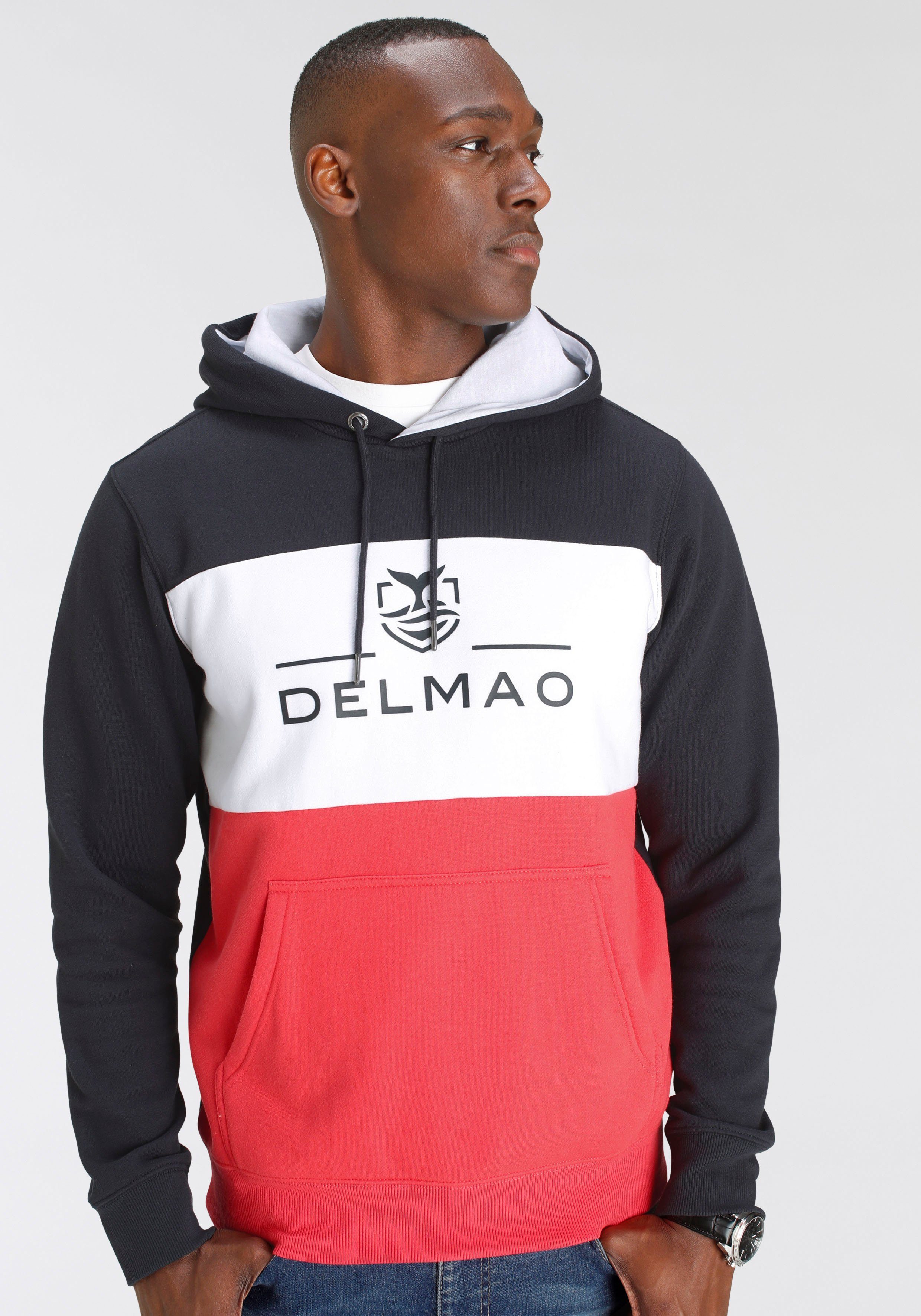 DELMAO Hoodie Langarm, losse pasvorm, colourblocking-look, met capuchon