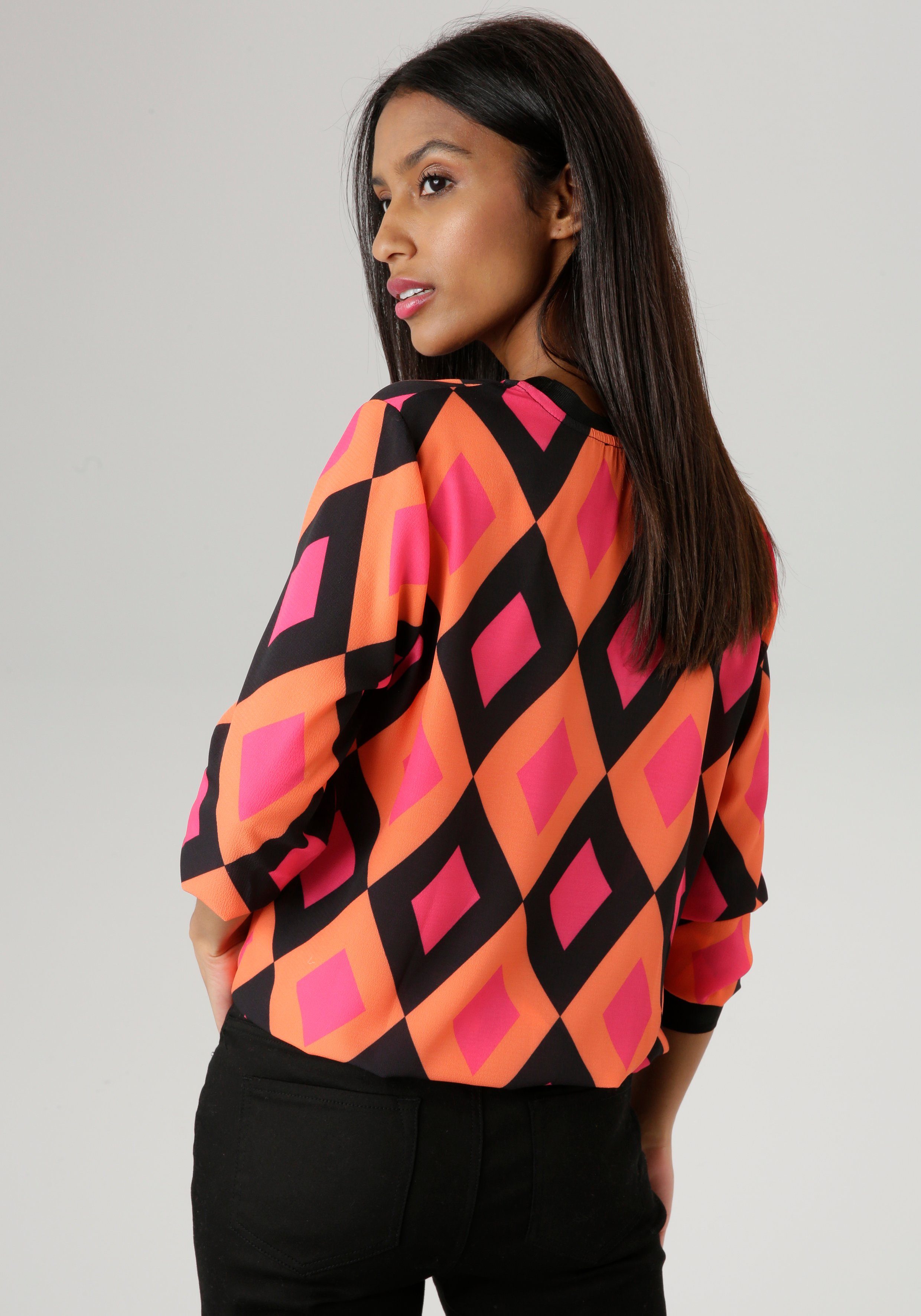 Aniston SELECTED Shirtblouse met effen borden en retro-patroon