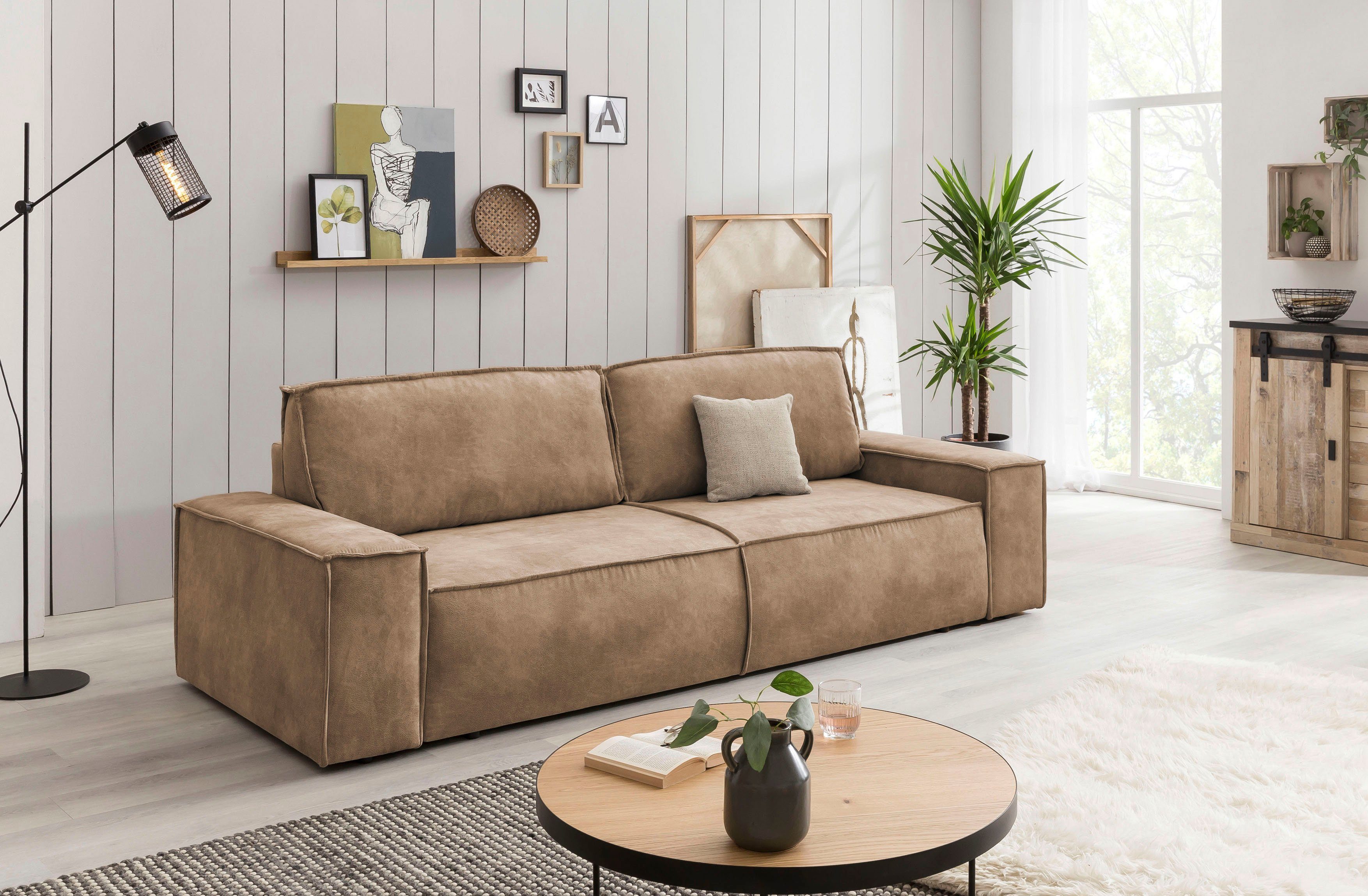 Home affaire 3-zitsbank SHERWOOD slaapbank (257 cm) ribfluweel, velours, vintage lederlook