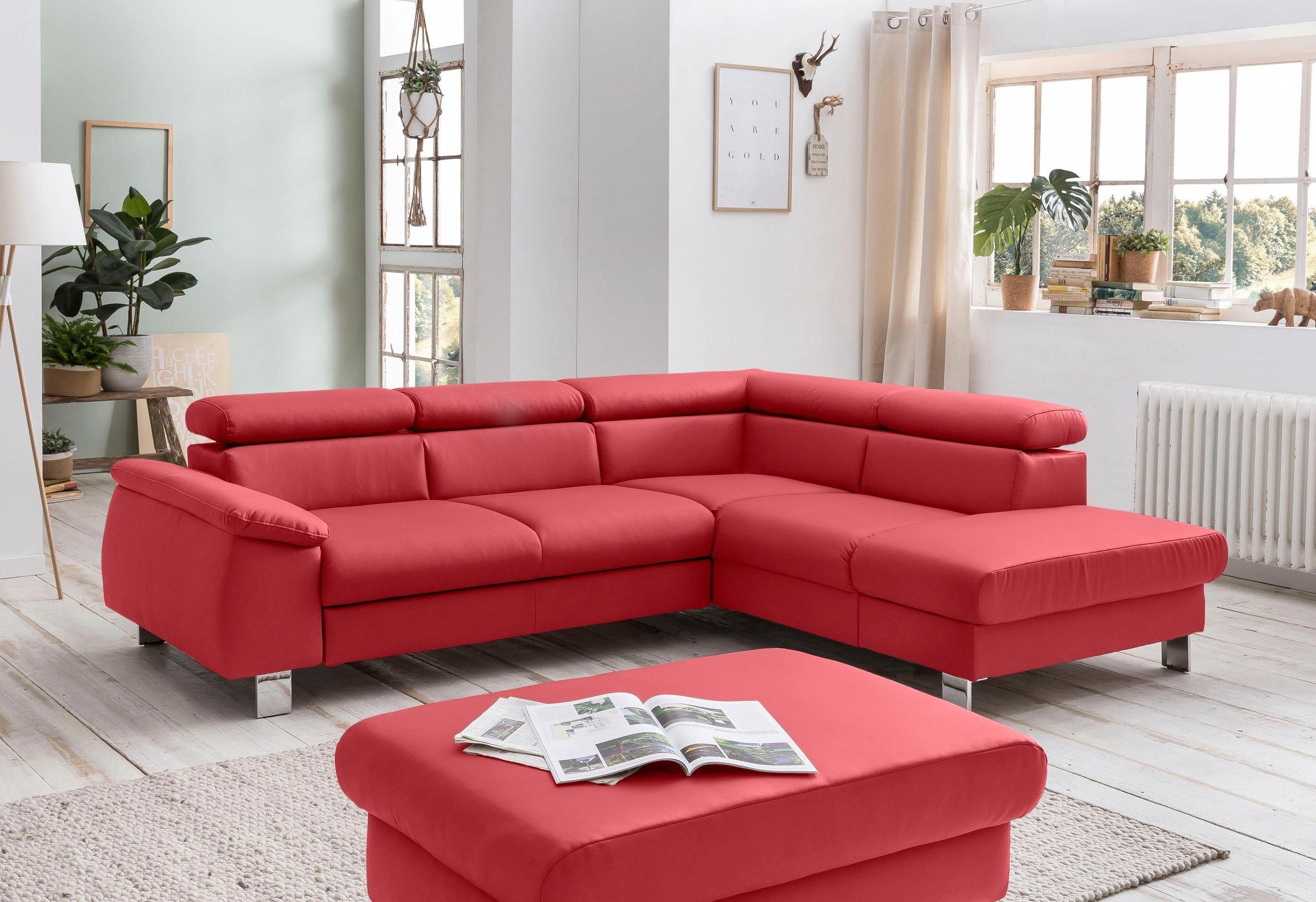 COTTA Zithoek Komaris L-vorm Set bestaande uit: hoekbank met hoofdverstelling & hocker (set) rood, zithoeken, 249 cm