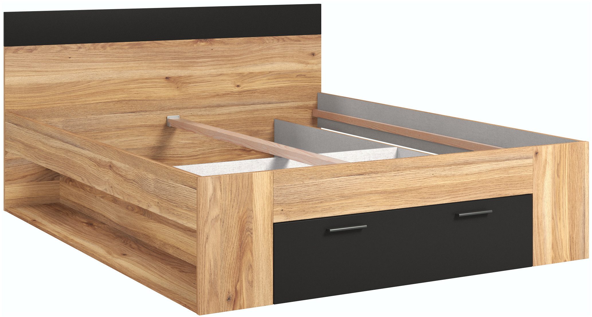 INOSIGN Bedframe Faweza, Breedte 160 of 180 cm, Opbergbank Functiebureau lade met extra veel opbergruimte