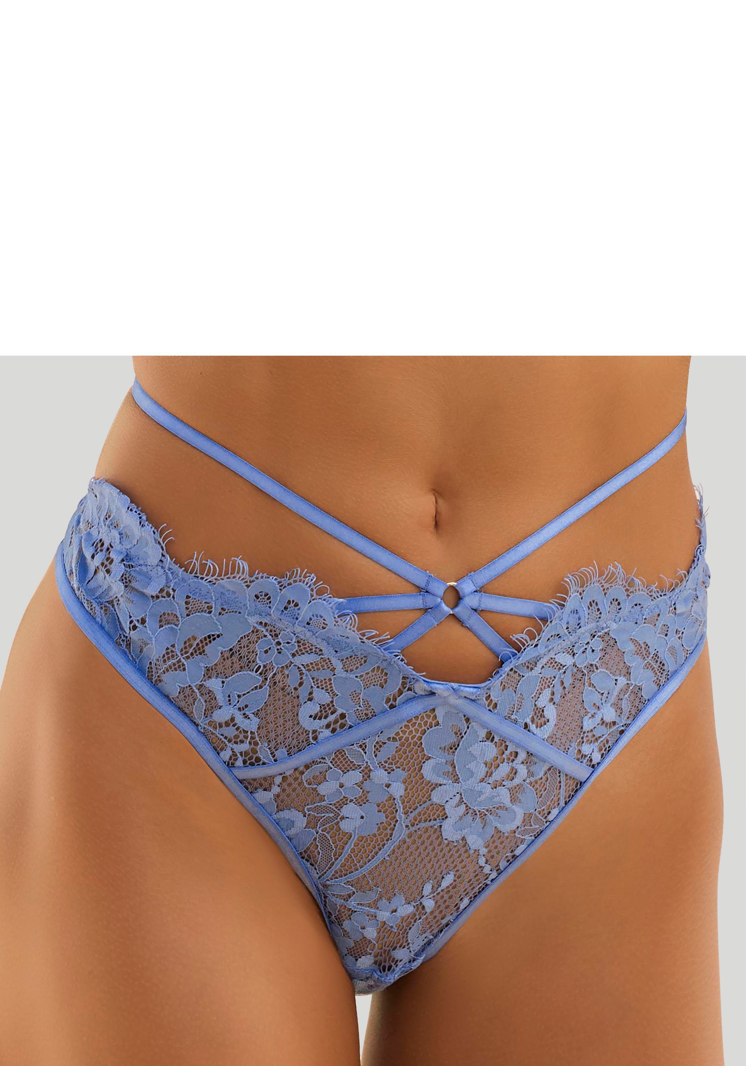 Lascana String in opwindende bandjes-look dames strings maat 44/46 blauw