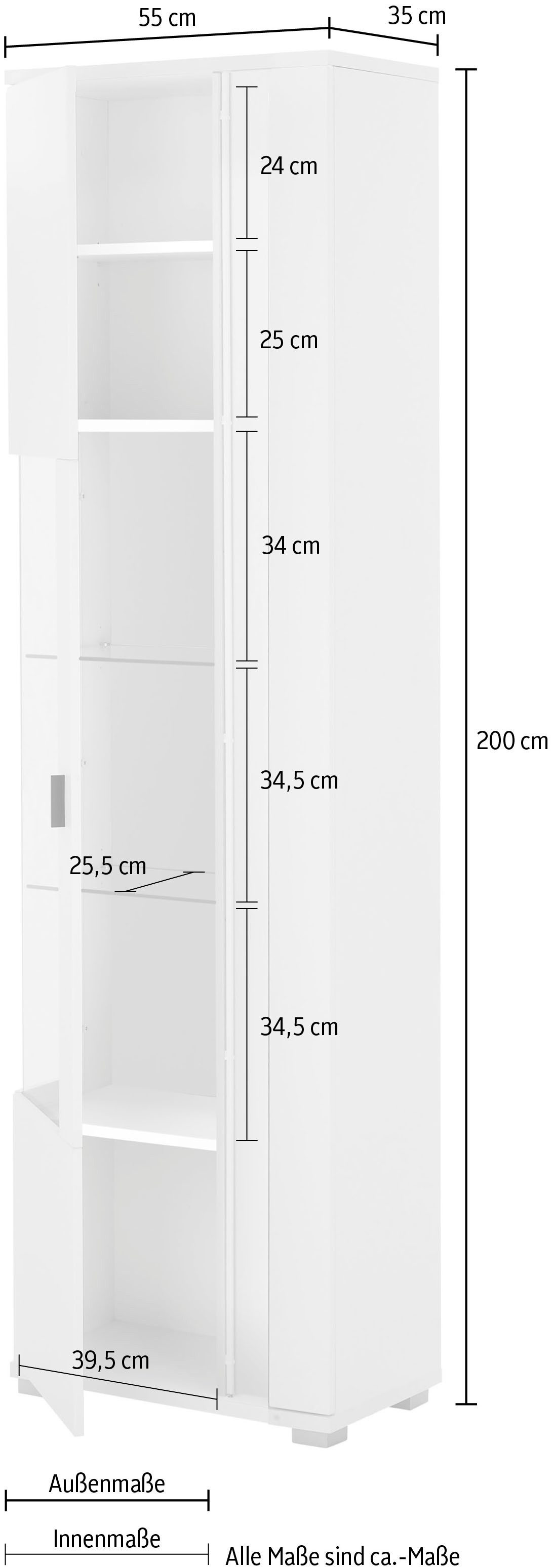 INOSIGN Vitrinekast Long Island in moderne trendkleur, inclusief verticale verlichting, breedte 55 cm (1 stuk)