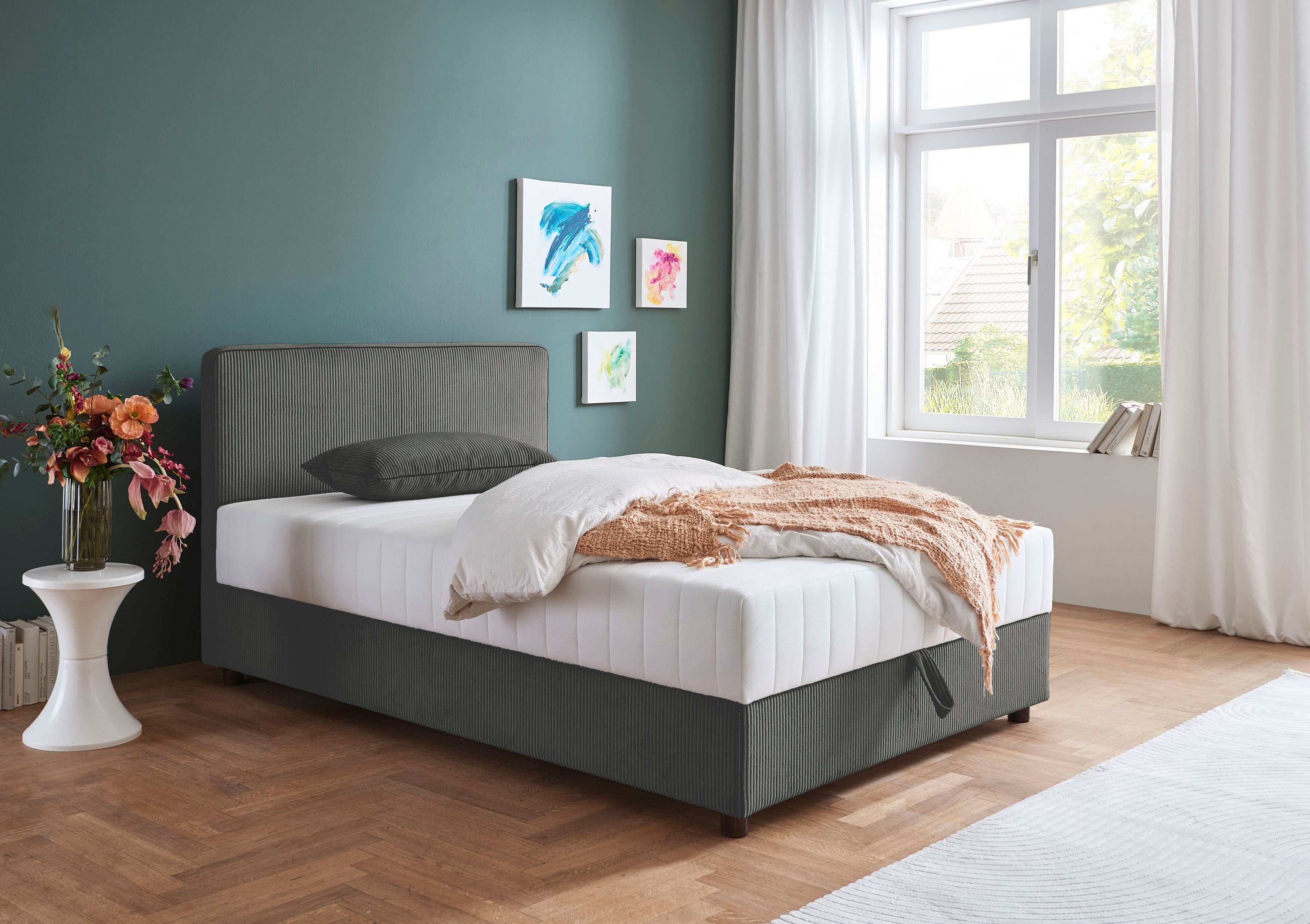 ATLANTIC home collection Bed Corinna Boxspring bed incl. opbergruimte, ribfluweel, verkrijgbaar in verschillende breedtes