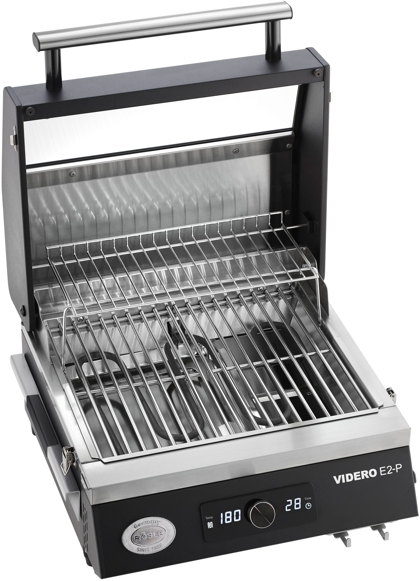 ROESLE Elektrische grill BBQ-Portable Videro E2-P draagbaar, variabele temperatuurregeling, kijkvenster grills zwart