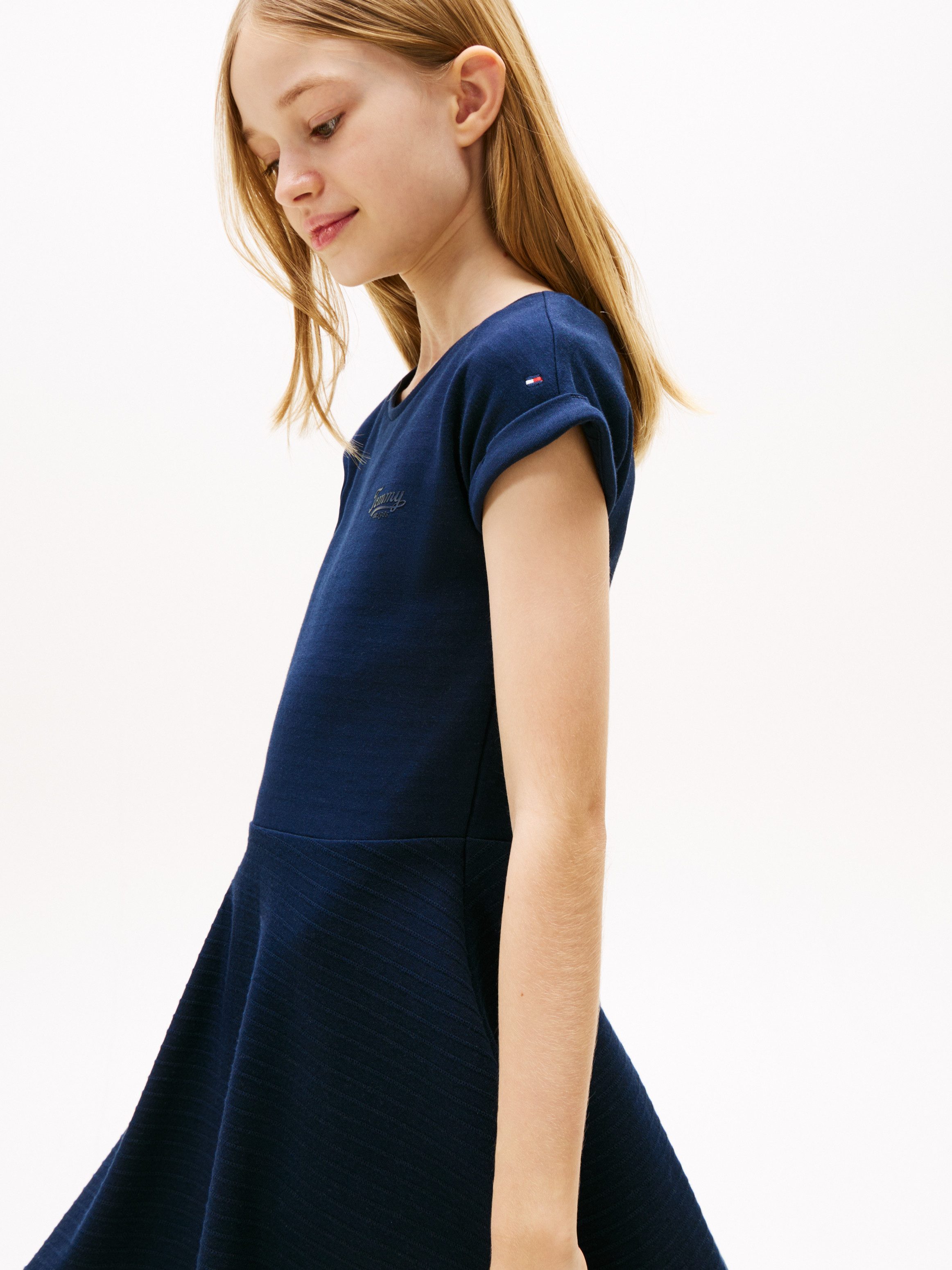 Tommy Hilfiger Jerseyjurk SPACER INTERLOCK DRESS voor kinderen tot 16 jaar met logo-opdruk
