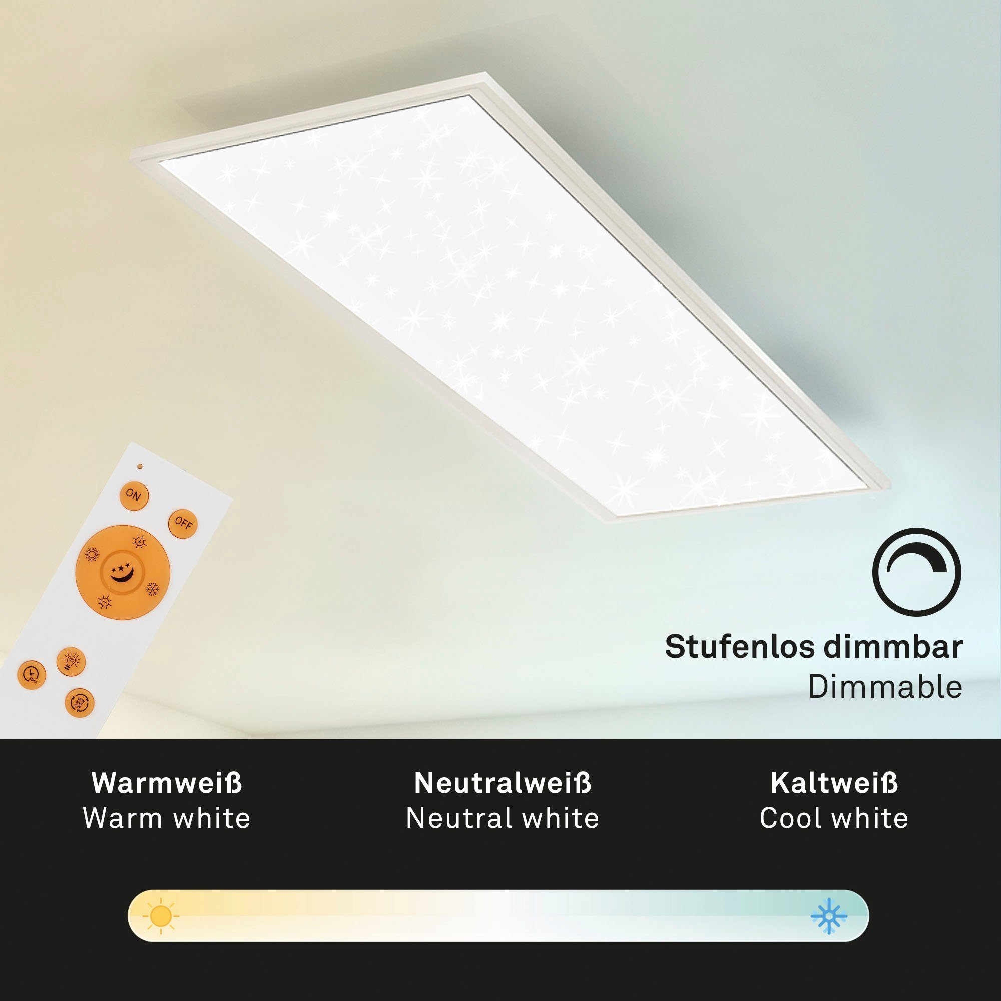 Briloner Leuchten Led-paneel 7308016 PALLAS Plafondlamp, 100x25x6,5 cm, wit, 24W, woonkamer, slaapkamer, keuken
