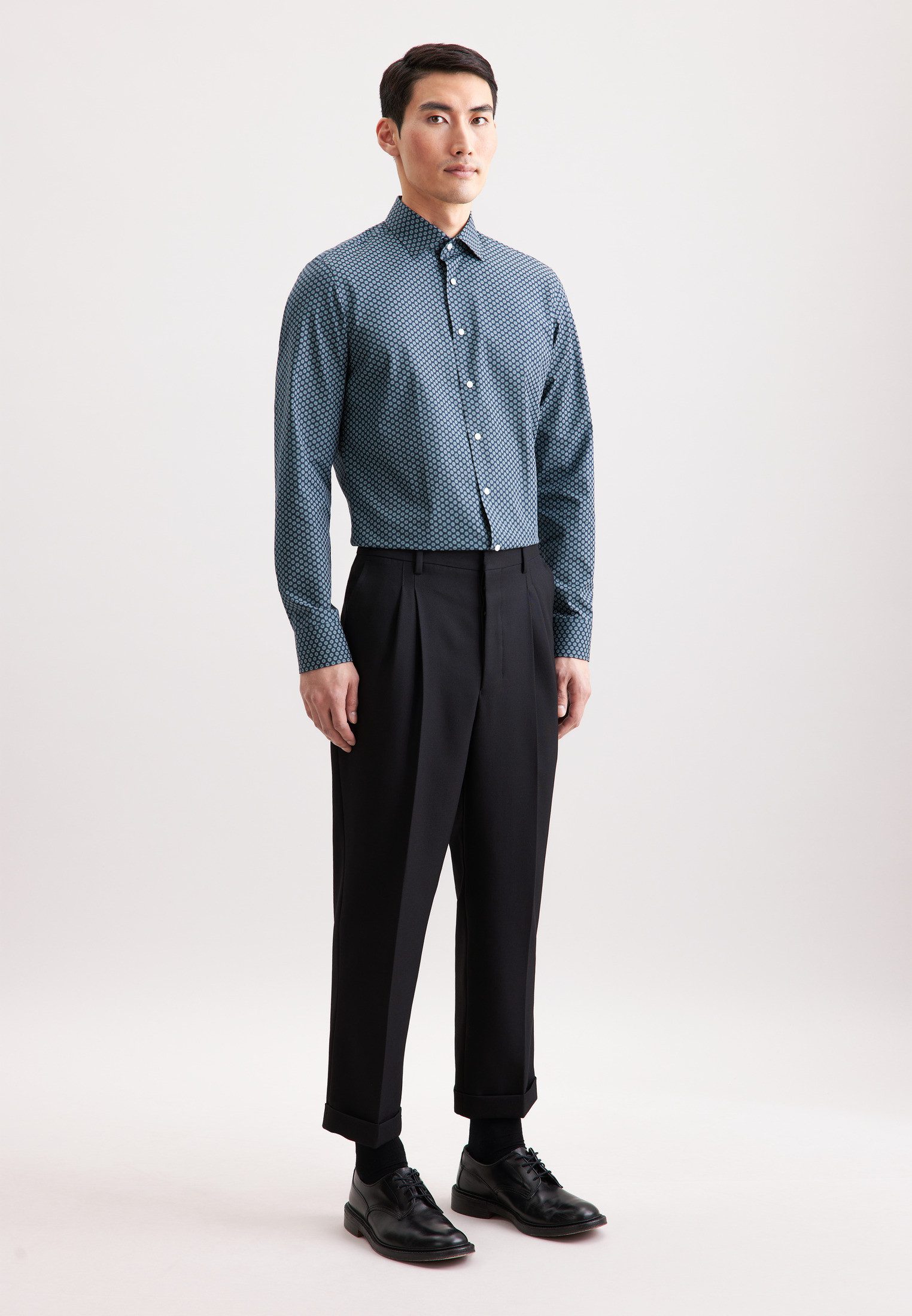 seidensticker Businessoverhemd Zwarte roos Slim 1/1 Kentkraag print