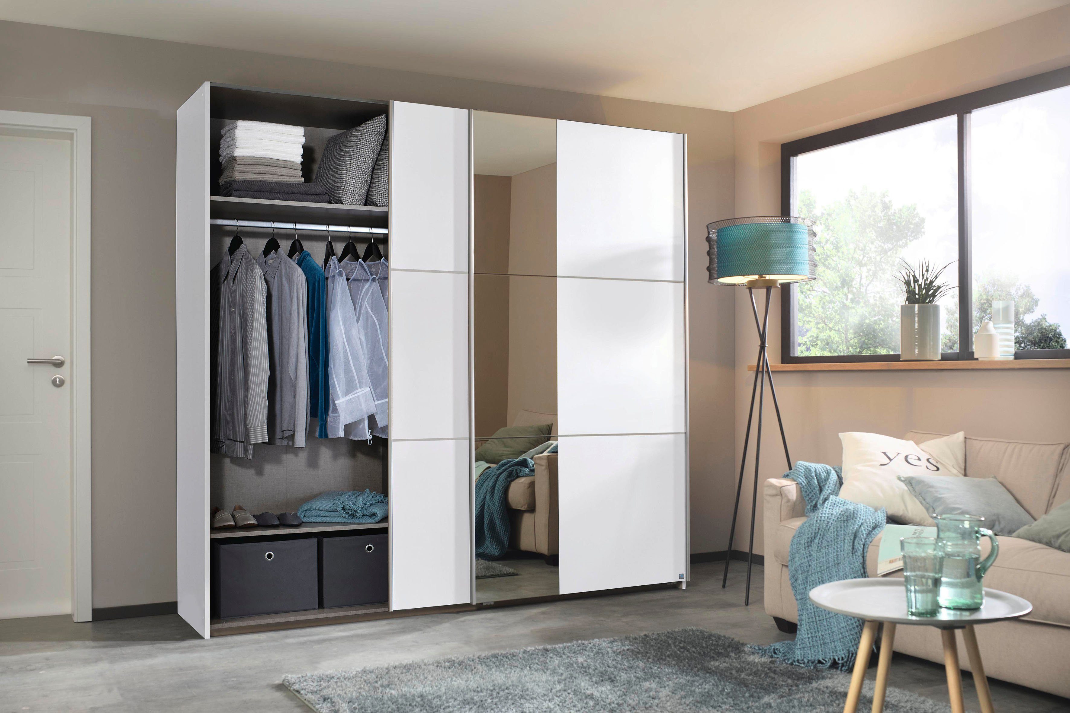 rauch Zweefdeurkast Kledingkast kast garderobe ASTANA met soepel lopende deuren inclusief 2 stoffen dozen en metalen grepen topseller made in germany