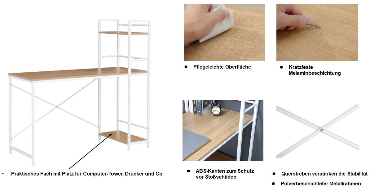 INOSIGN Bureau met kast Lonas, computertafel, naaitafel met metalen frame Rek links/rechts te monteren, breedte 120 cm, werkhoogte 72,5 cm