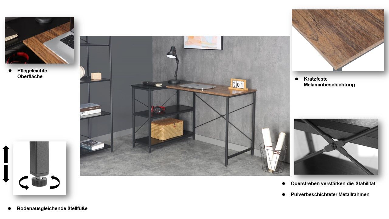 INOSIGN Hoekbureau Skruva, computertafel, knutseltafel Metalen frame, hoekrek, ABS-randen, totale breedte 120 cm