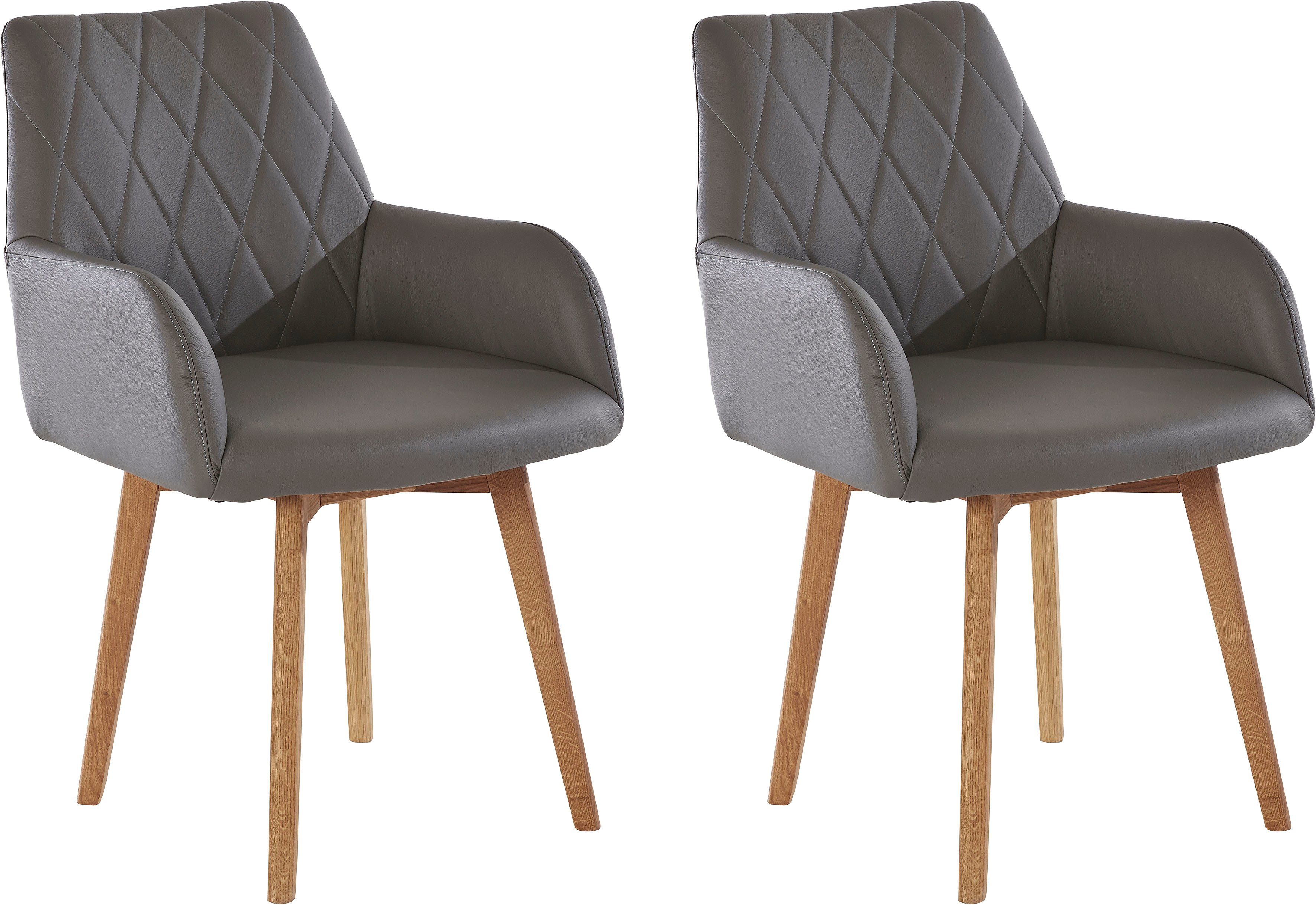 Home affaire Eetkamerstoel Brest Fauteuil in leer of microvezel, geolied massief eiken frame (2 stuks)
