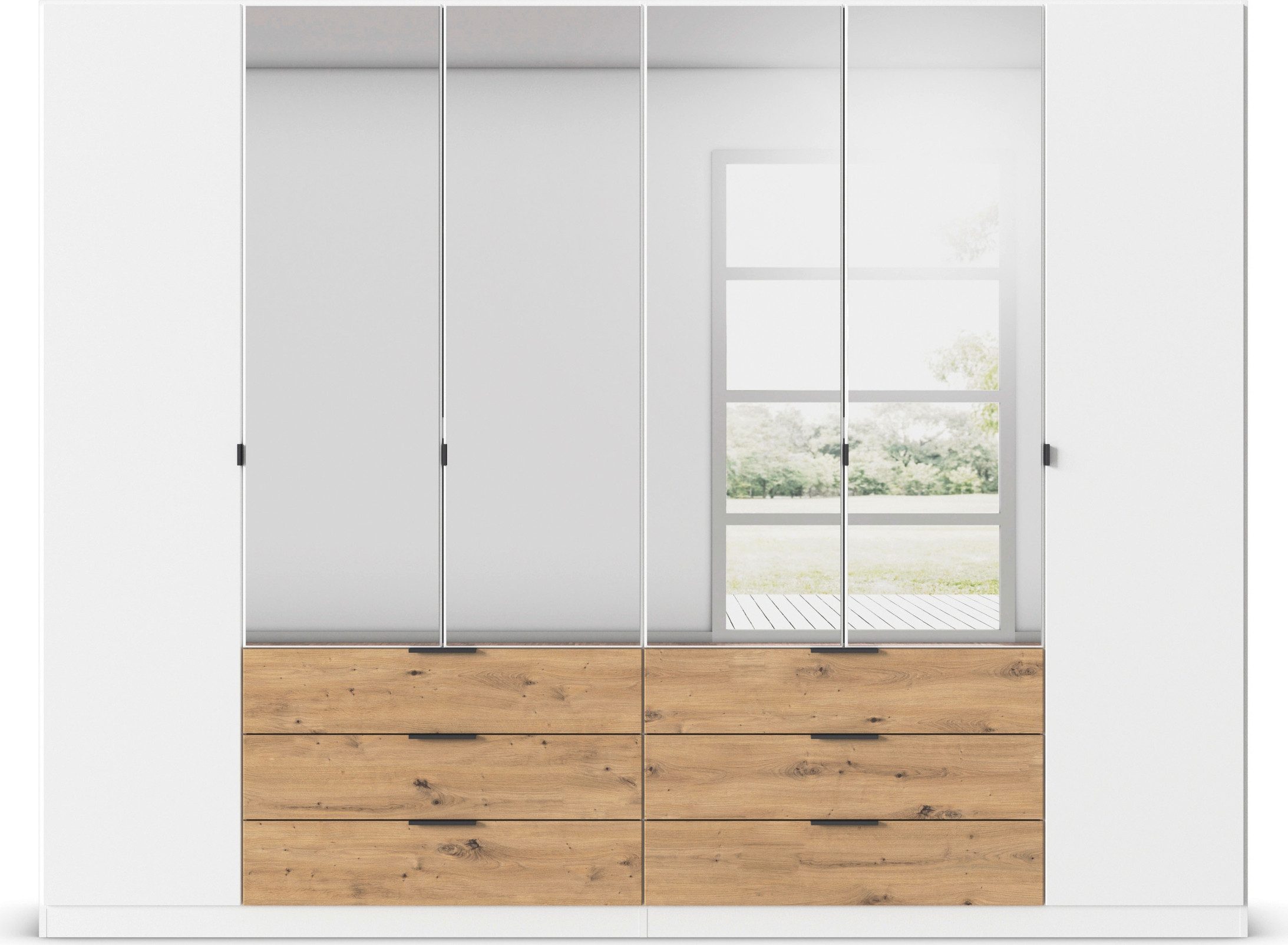 rauch Draaideurkast Kledingkast Kast Garderobe Slaapkamerkast DAVOA met contrasterende lades in eiken artisan made in germany