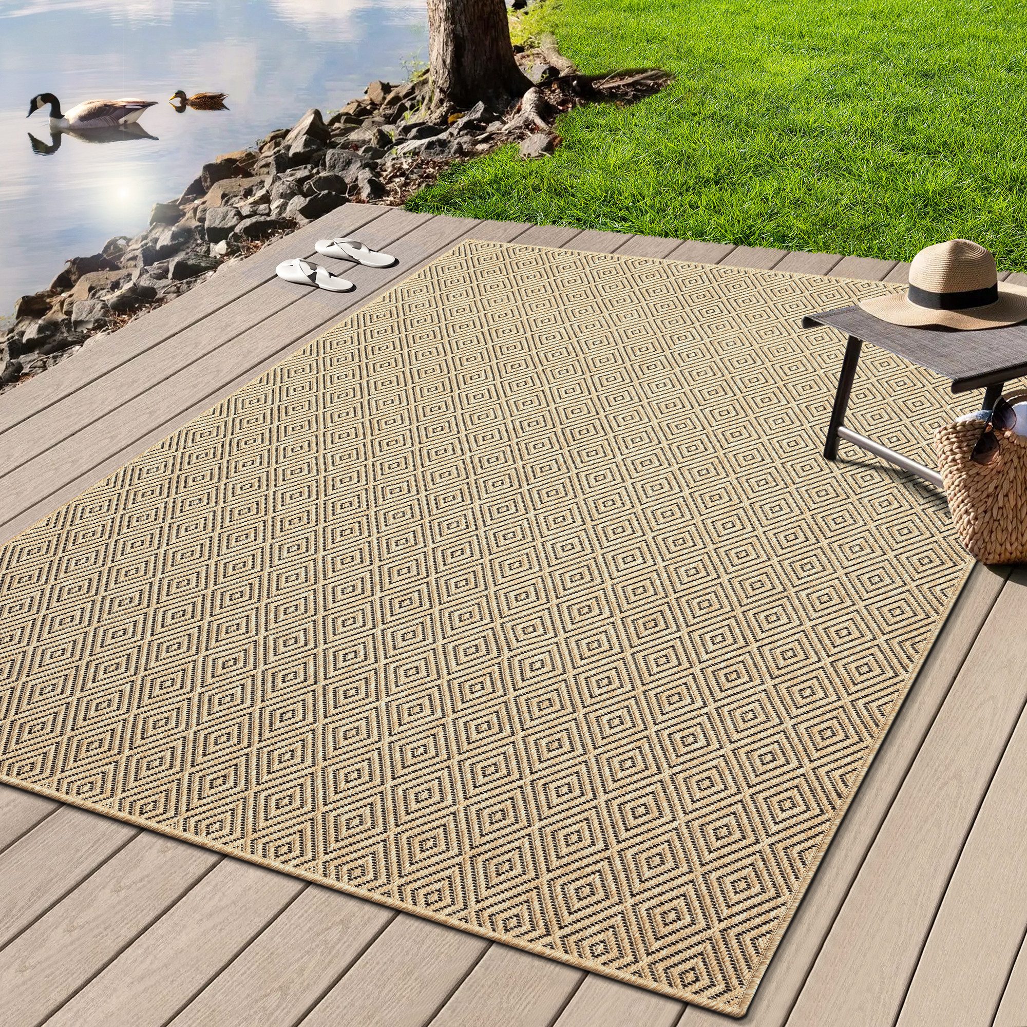merinos Vloerkleed Kenzy robuuste binnen- en buiten tapijt in natuurlijke jute-look, weerbestendig moderne vloerkleden beige