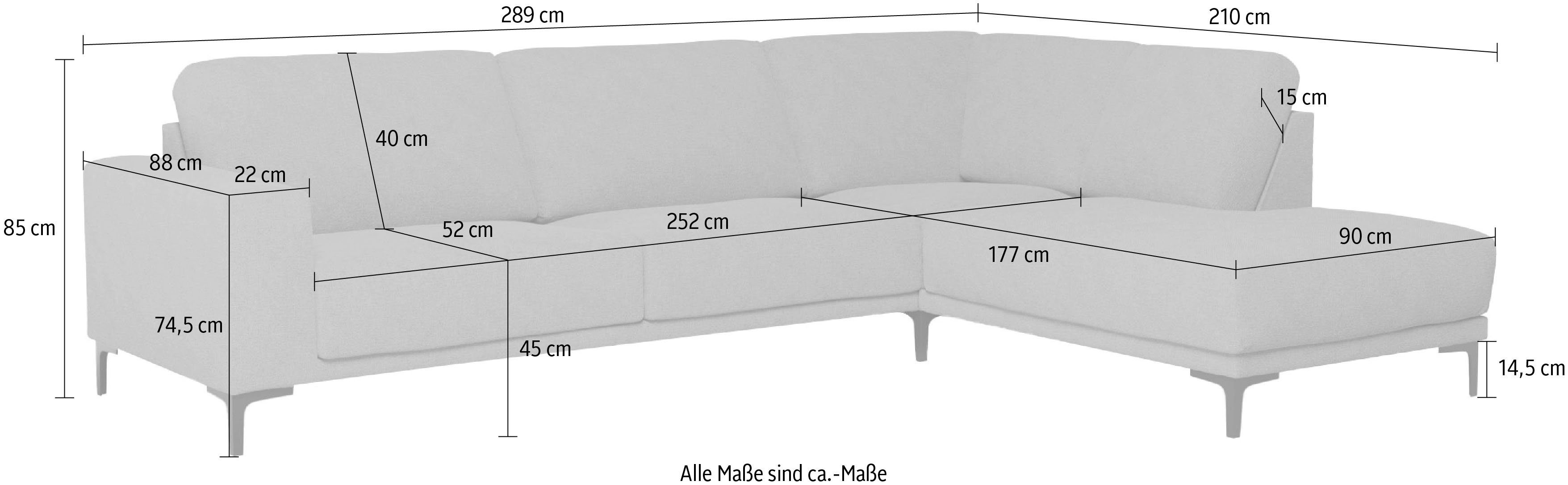 Places of Style Hoekbank Xander, L-model, Breedte 289 cm, geweven stof, soft-touch chenille, zwarte metalen voeten