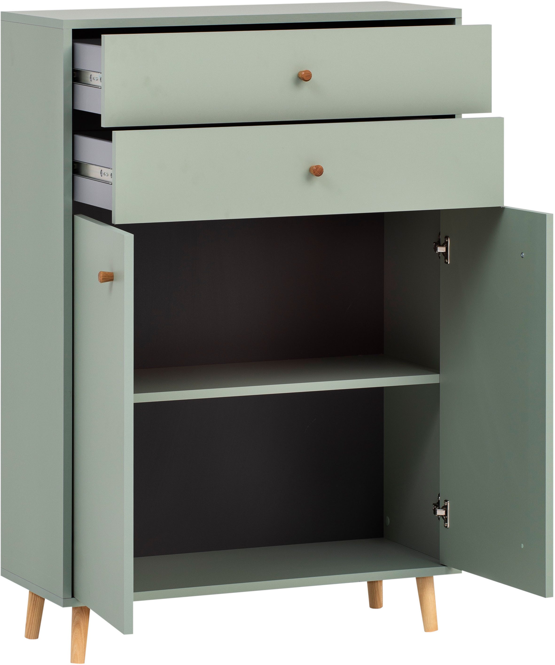 Schildmeyer Halfhoge kast Bjarne, breedte 77 cm Met metalen beslag, handgrepen en meubelpootjes van massief hout