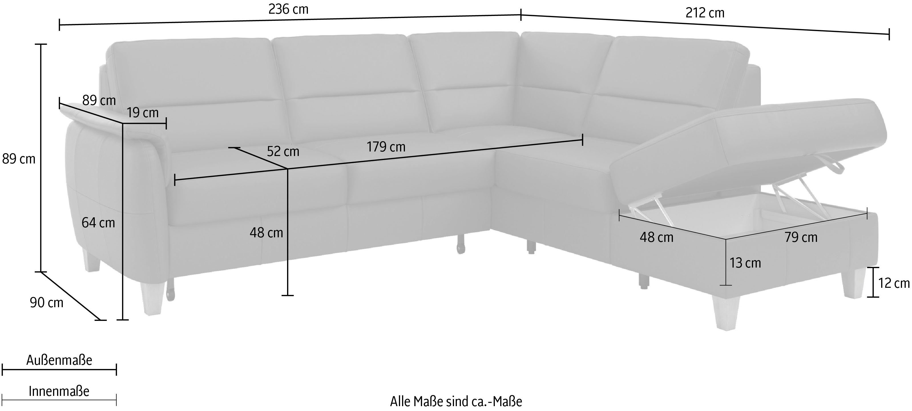 Home affaire Hoekbank Palmera L-vorm, B: 236 cm optioneel bedfunctie & bedlade, veerkern