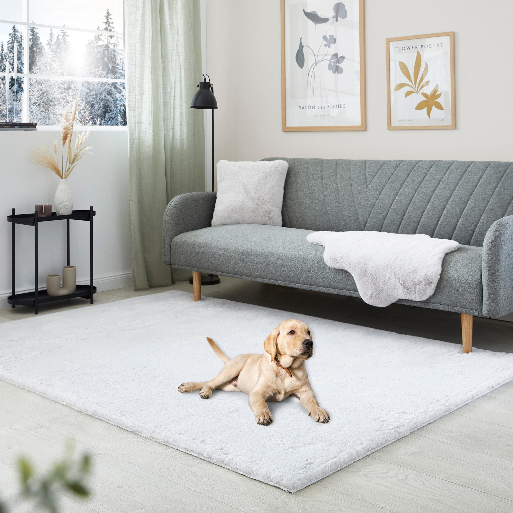 my home Hoogpolig vloerkleed Lugano Kunstbont, effen kleuren, zeer zacht en knuffelig moderne vloerkleden wit