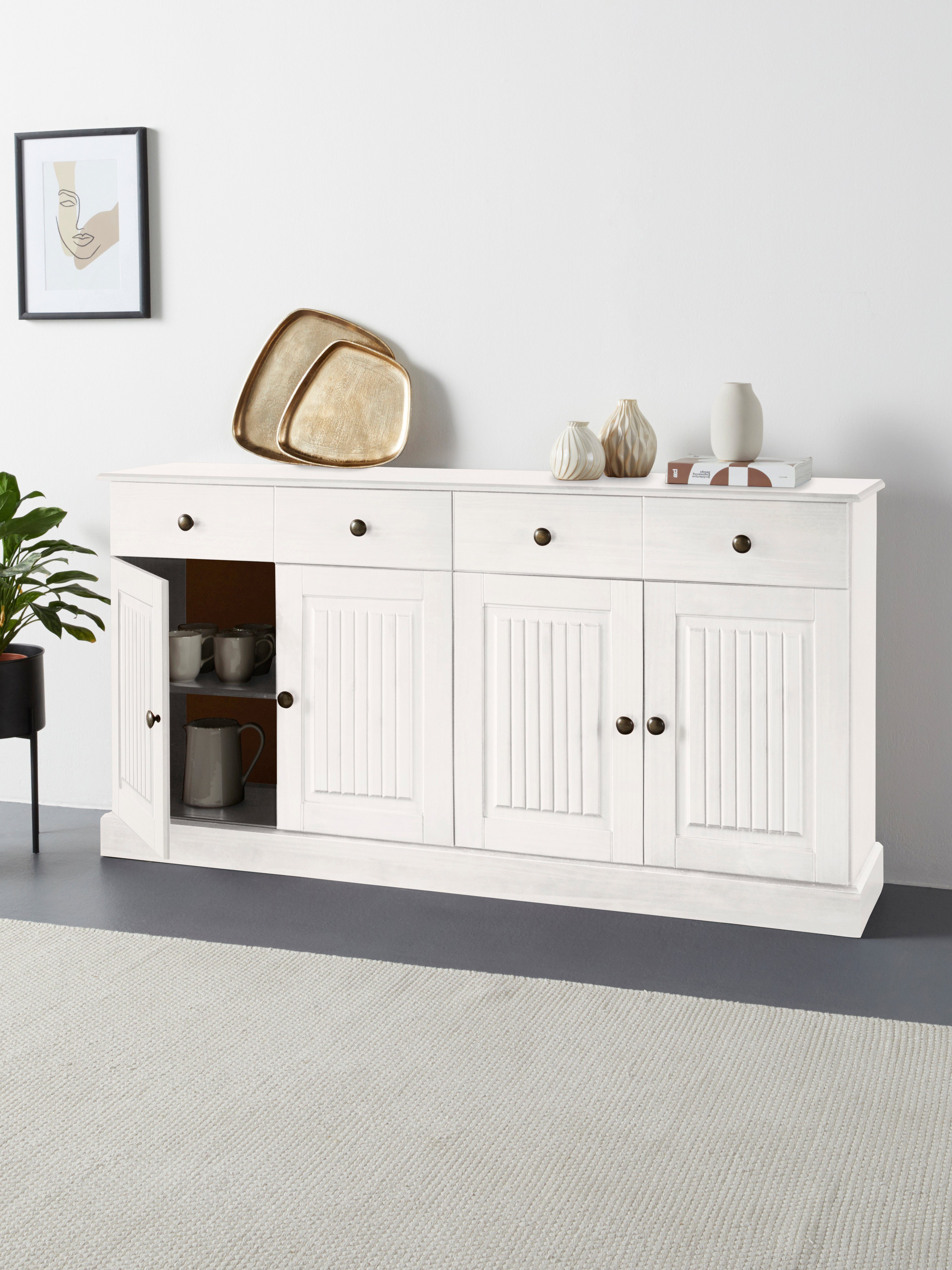 Home affaire Dressoir Liotta met 2 laden en 2 verstelbare planken, massief grenen