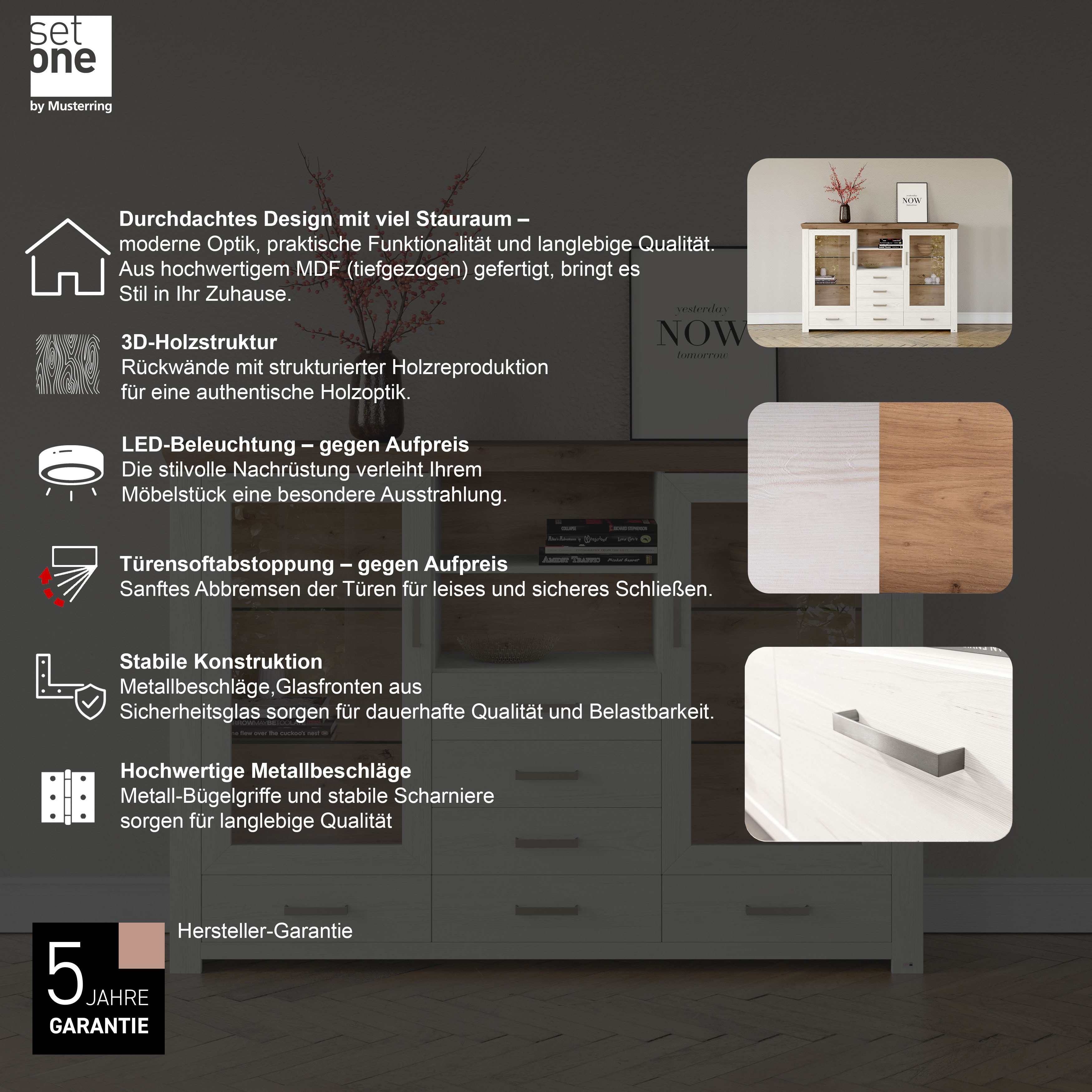 set one by Musterring Highboard York Type 56, met Glazendeuren, verlichting optioneel, B 184 cm