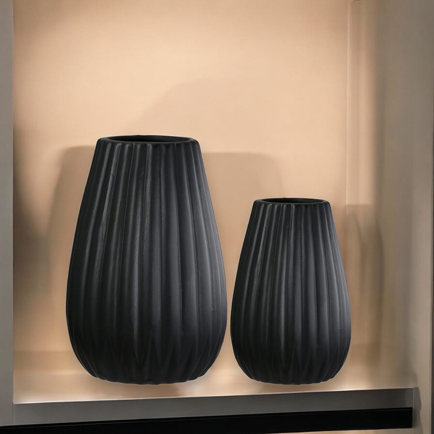 Casablanca by Gilde Tafelvaas 2-delig set vaas Piega zwart H.17 cm (1 stuk)
