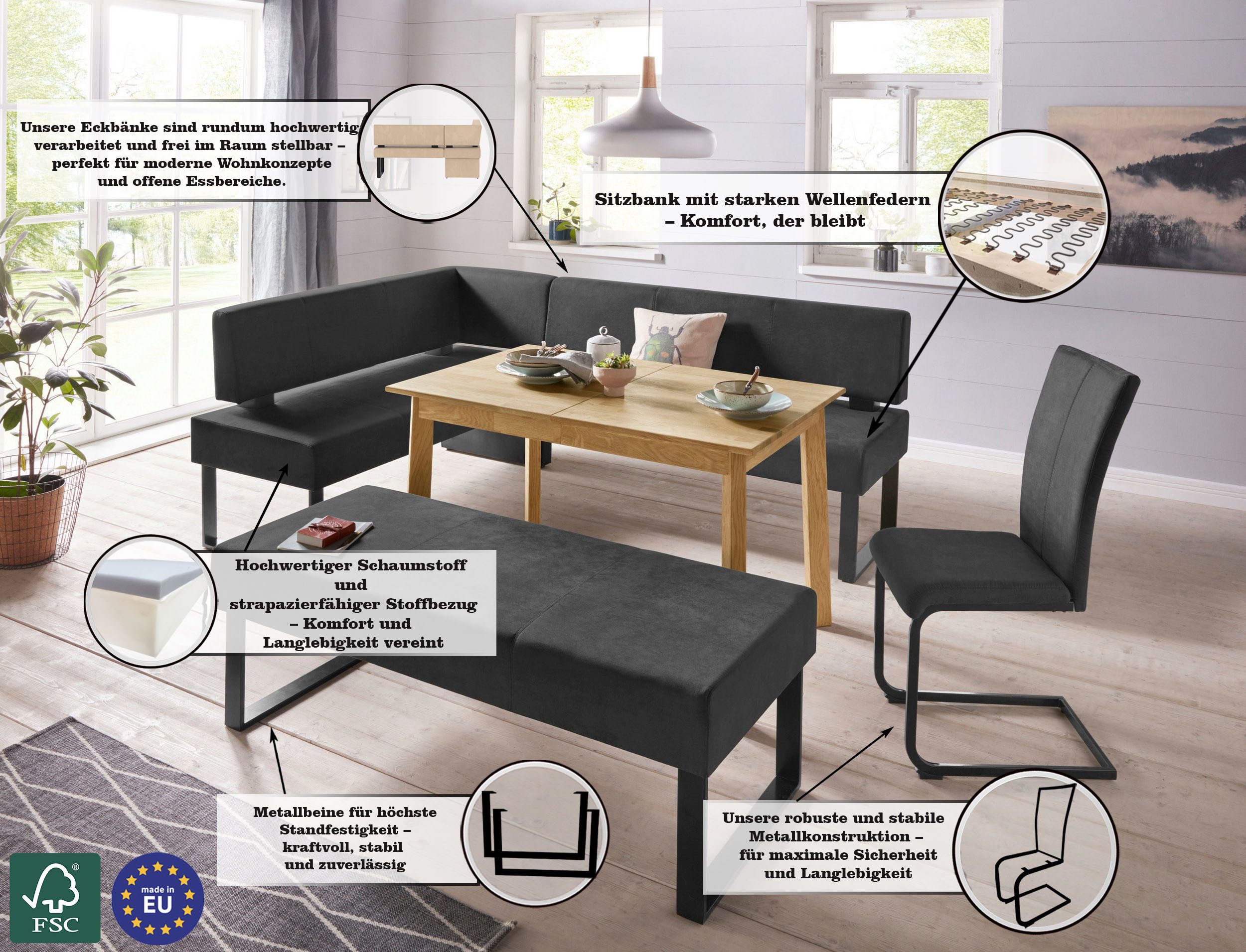 Home affaire Hoekbank Oliver met metalen frame, keukenbank verschillende hoezen cord eetkamerbank ottos choice