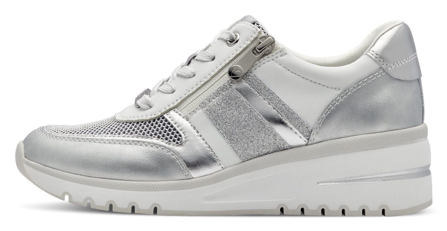 Marco Tozzi Sneakers met sleehak vrijetijdsschoen, lage schoen, veterschoen met buitenrits