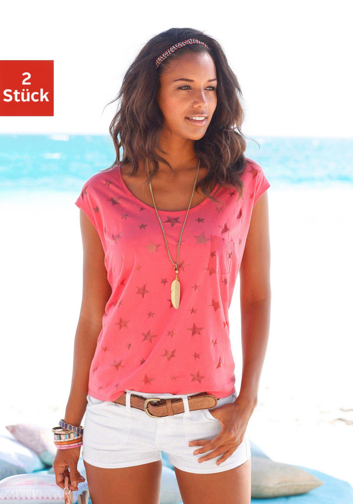 Beachtime Shirt met korte mouwen Met lichtdoorlatende sterren (Set van 2)