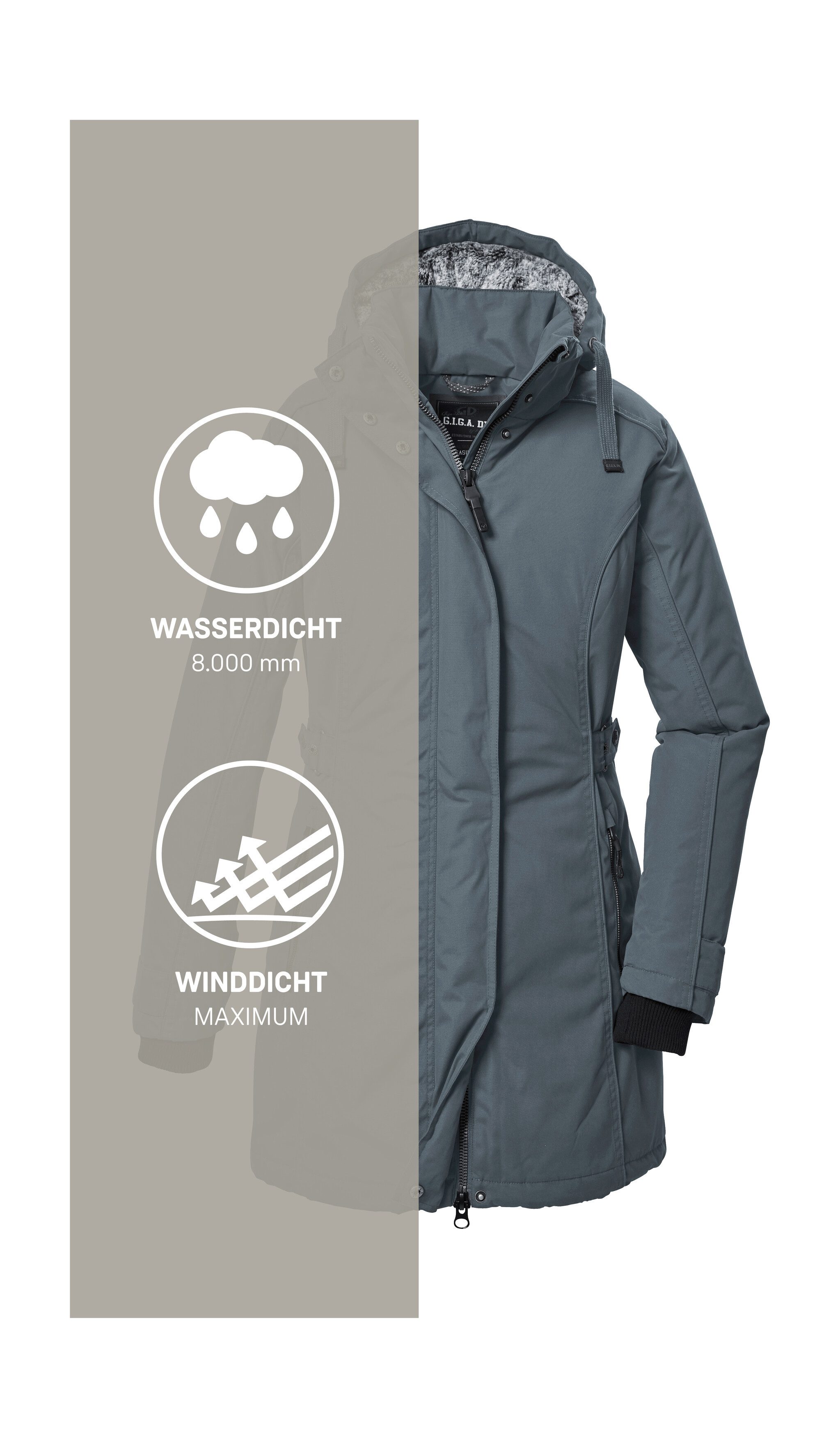 G.I.G.A. DX by killtec Parka GW 70 WMN PRK Wind- en waterdichte damesparka, ademend, met fleece.