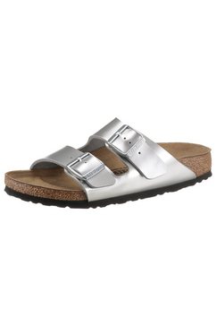 birkenstock slippers in metallic-look, smalle schoenwijdte grijs