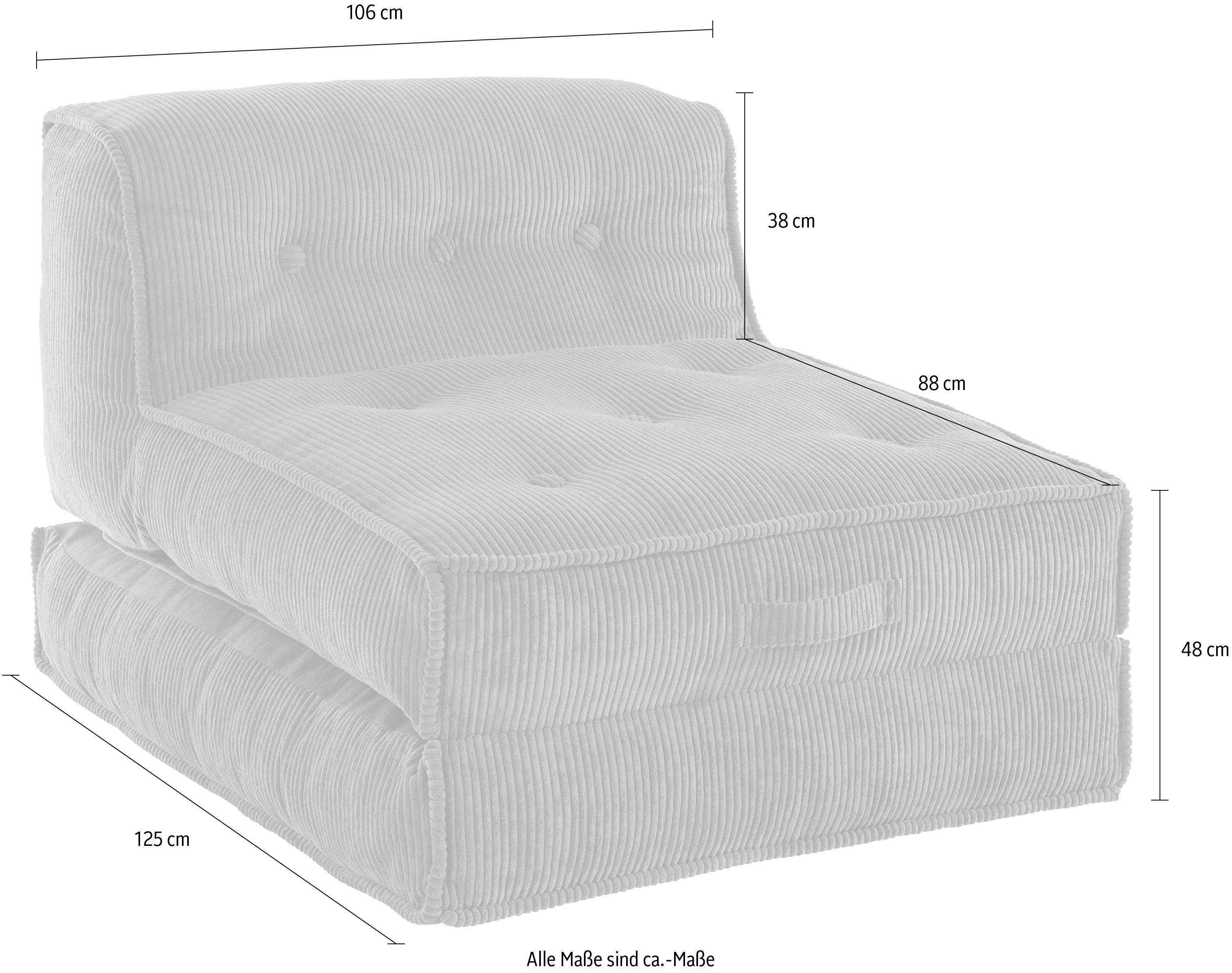 INOSIGN Fauteuil Pia Loungestoel van corduroy, in 2 maten, poef-functie.