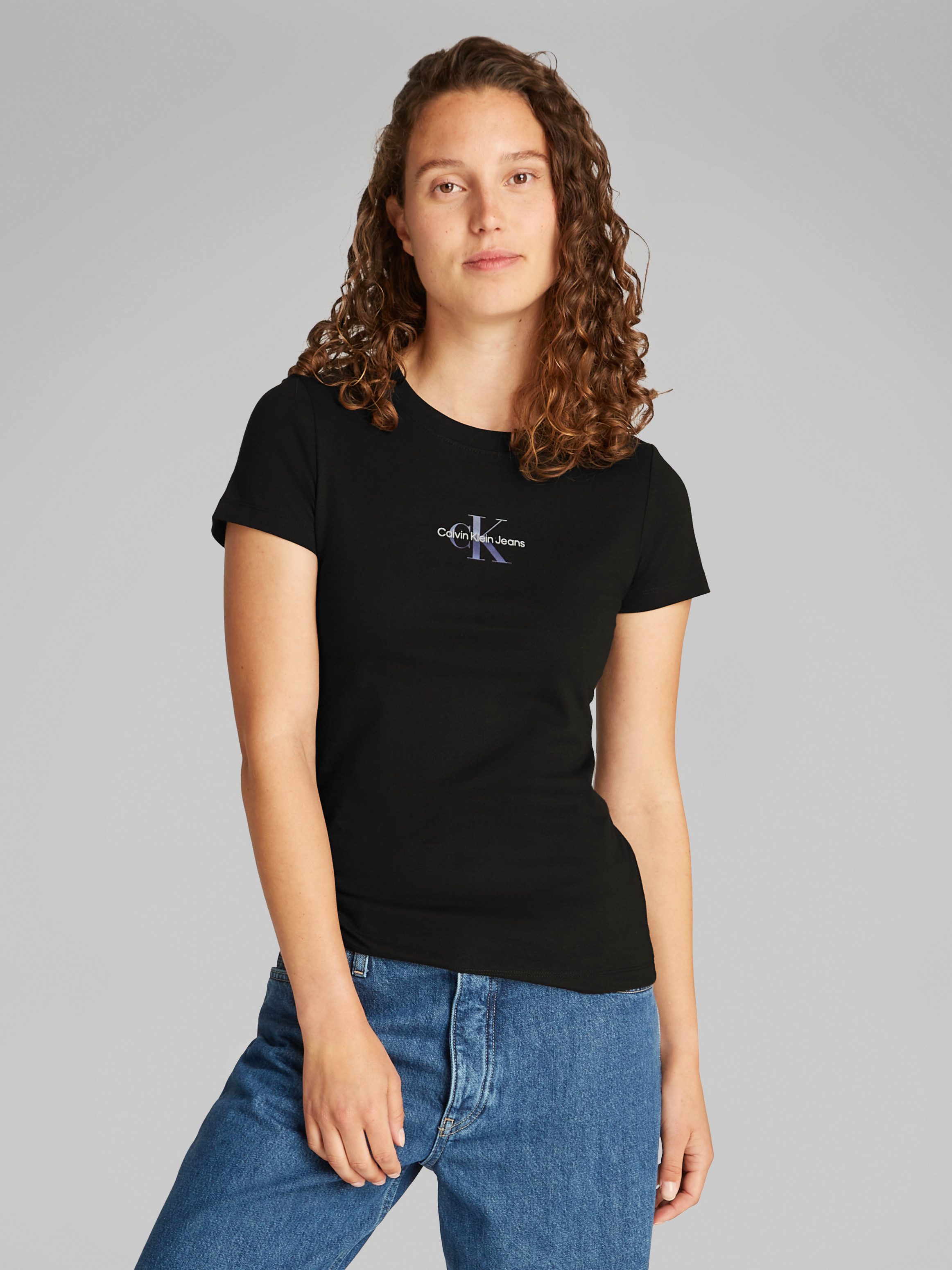 Calvin Klein T-shirt GRADIENT MONOLOGO SLIM TEE dames t-shirts maat XL (42) zwart