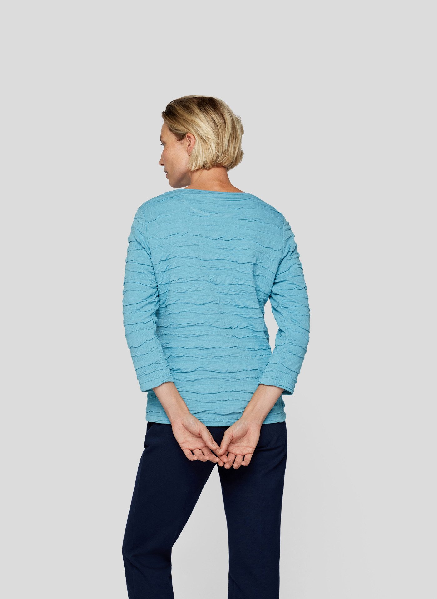 Rabe Shirt met 3/4 mouwen met golvenstructuur - crinkle