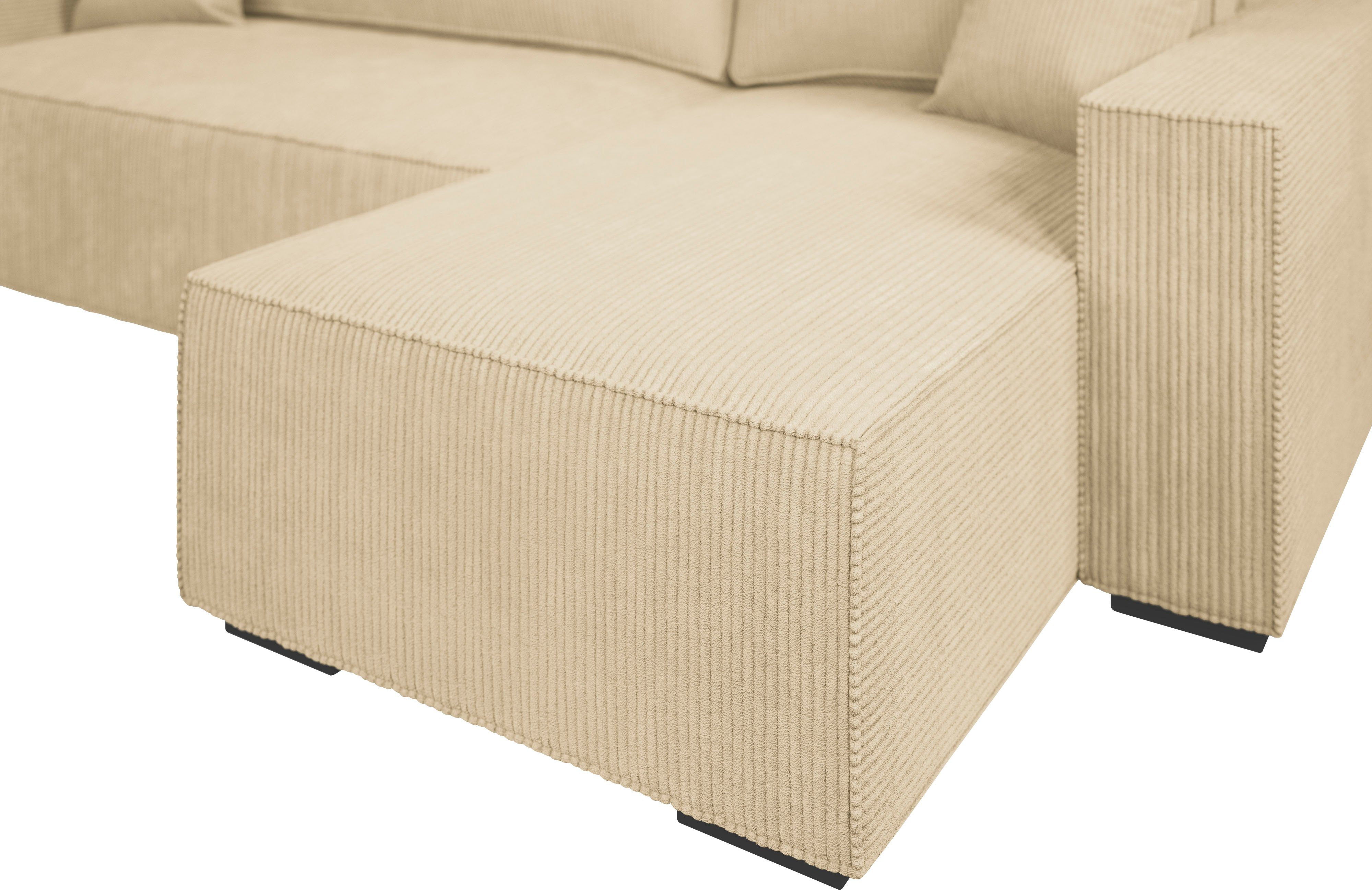 INOSIGN Hoekbank Winton ribfluwelen bank/slaapbank 253 cm Ribfluweel, omkeerbare recamiere, slaapfunctie (130/208 cm), bedbox