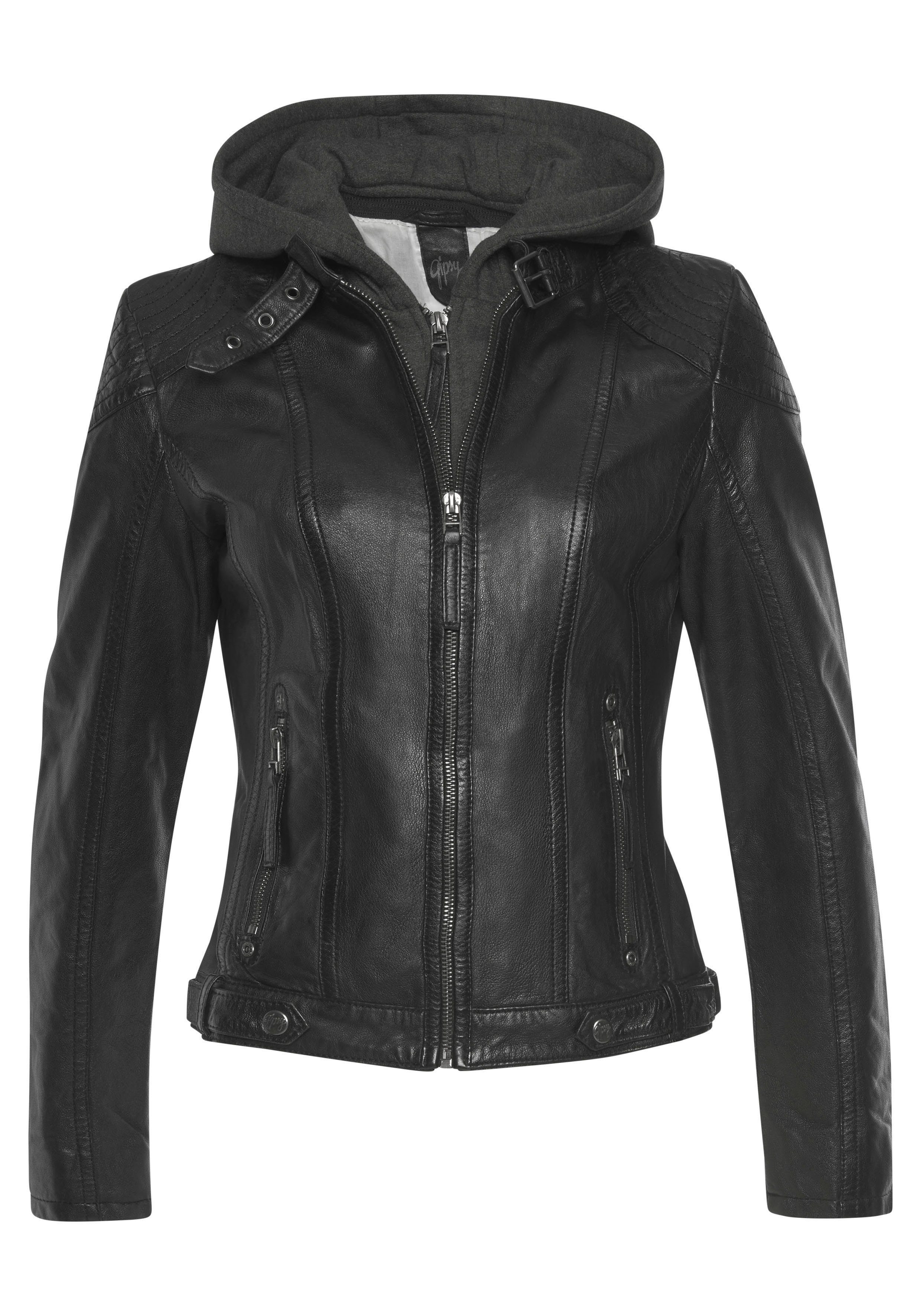 Mauritius Leren jack Casey met een afneembare capuchon-sweatinzet & luxueuze biker-details