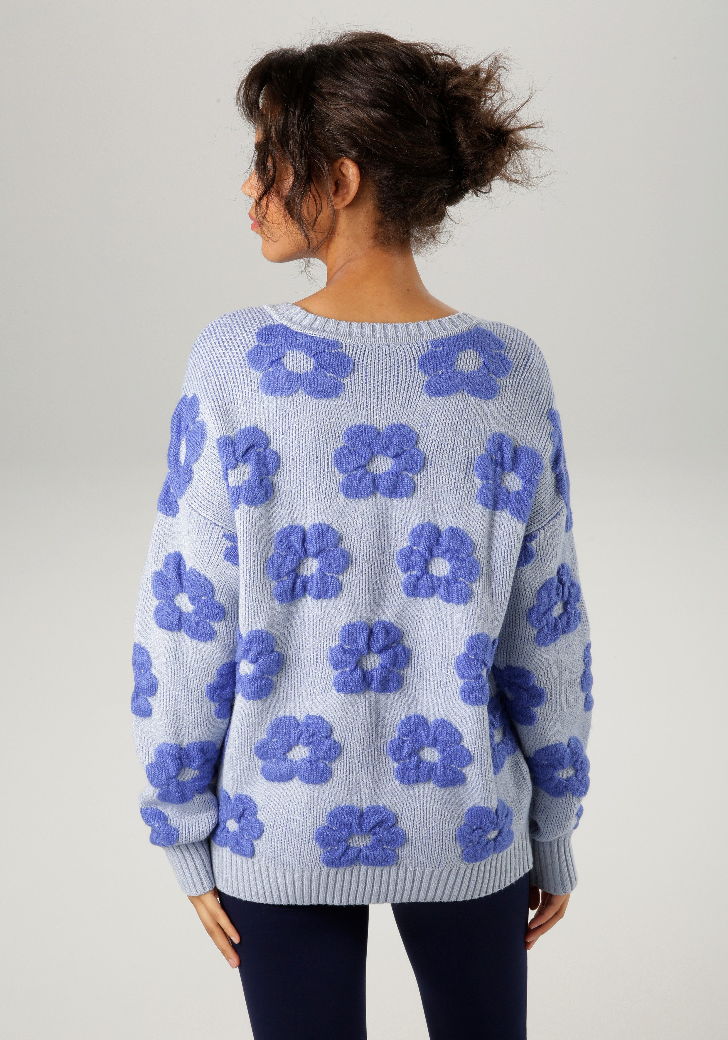 Aniston CASUAL Gebreide trui met gebreide bloemen