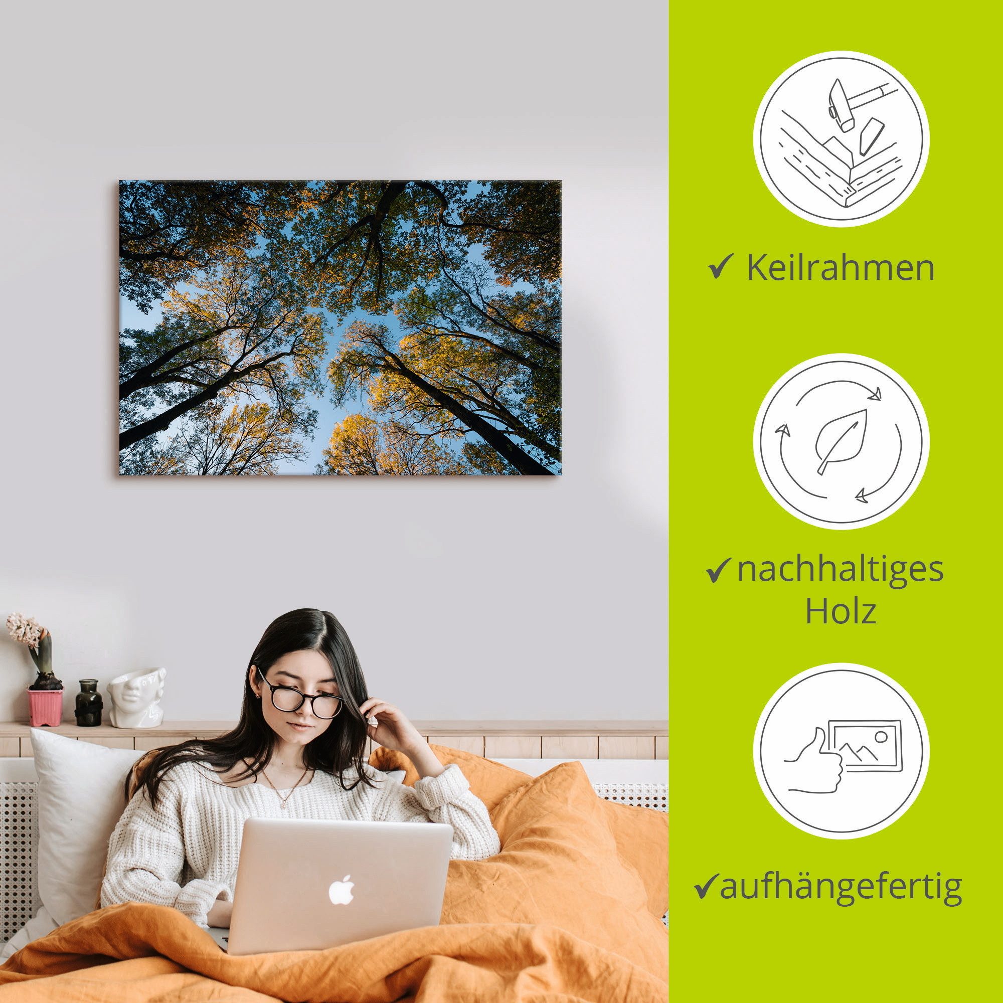 Artland Artprint Herfst in het bos als artprint van aluminium, artprint voor buiten, artprint op linnen in verschillende maten