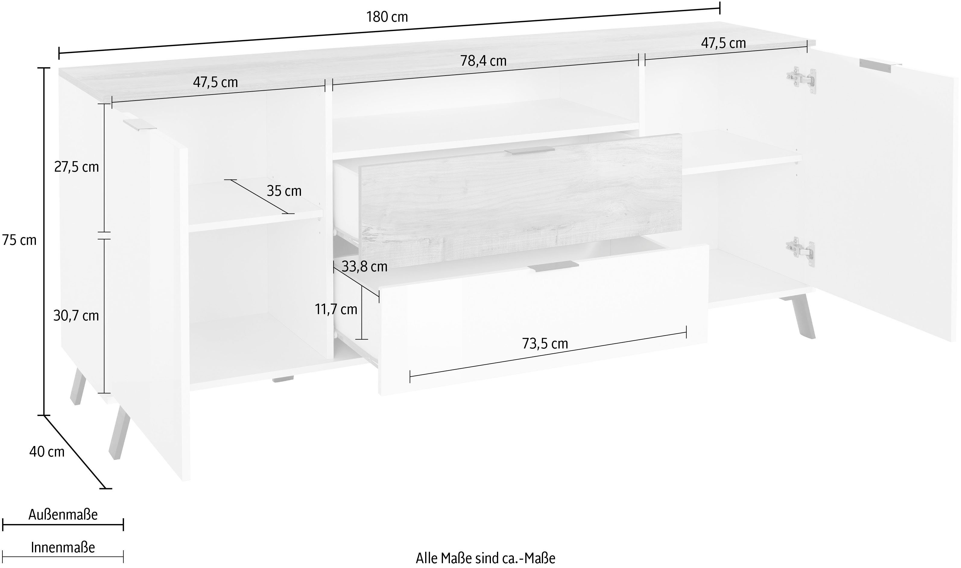 INOSIGN Dressoir CASANOVA Breedte ca. 180 cm