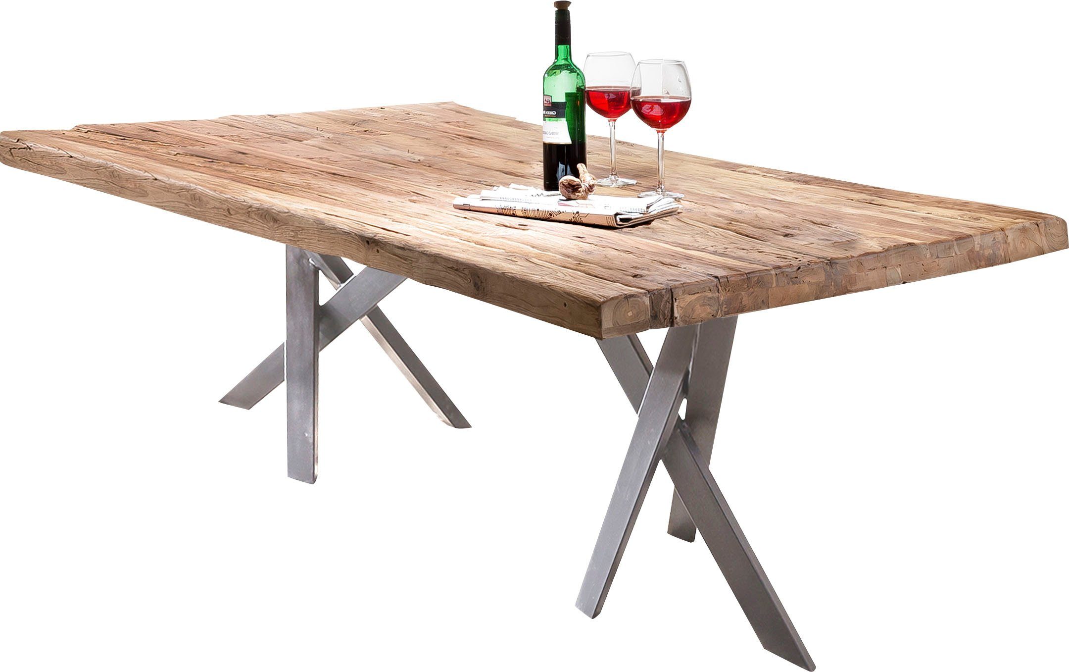 SIT Eettafel duurzaam van gerecycled hout eettafels maat 180 cm x 74 cm x 100 cm beige