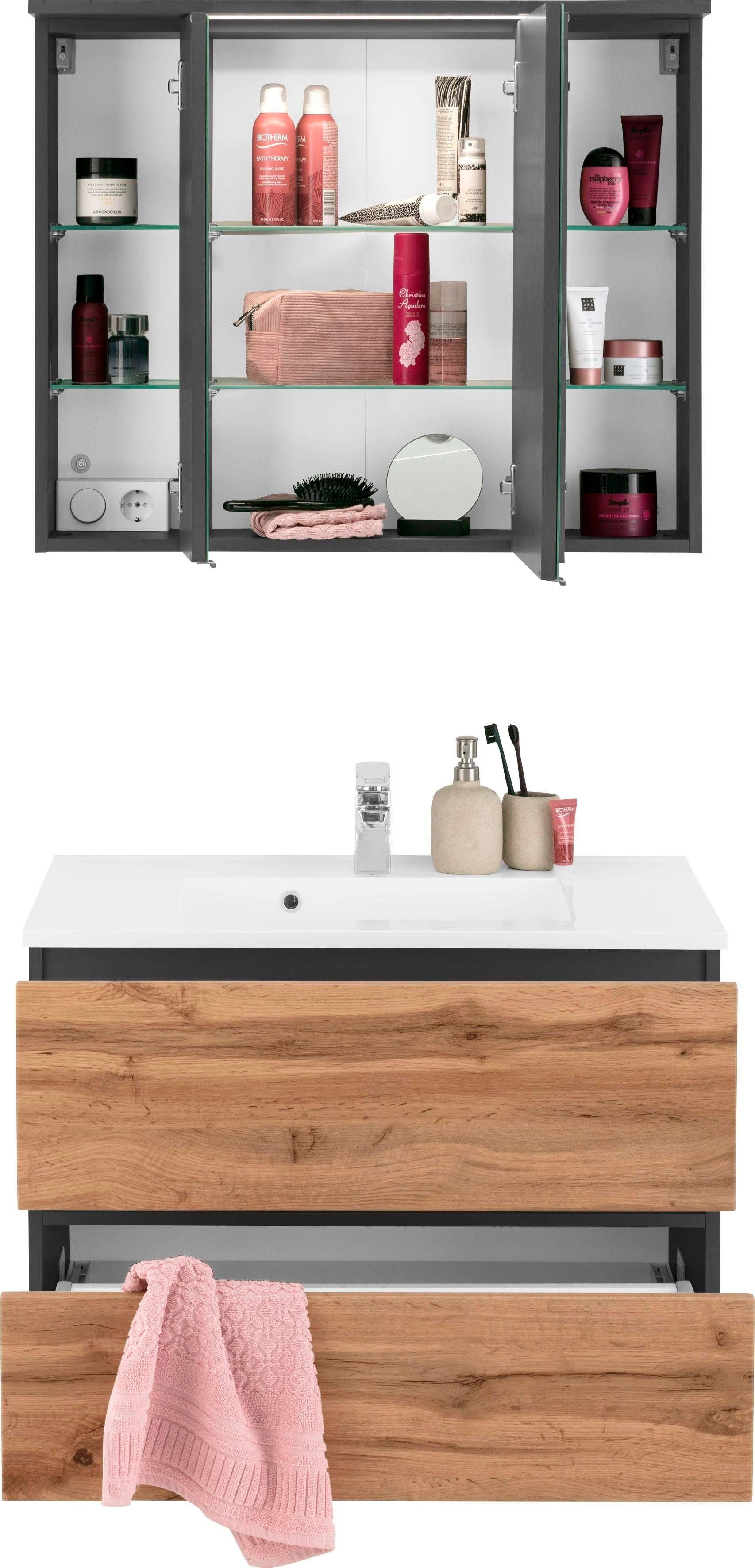 welltime Badkamerserie Lucca Breedte 80 cm, met directe ledverlichting (2-delig)