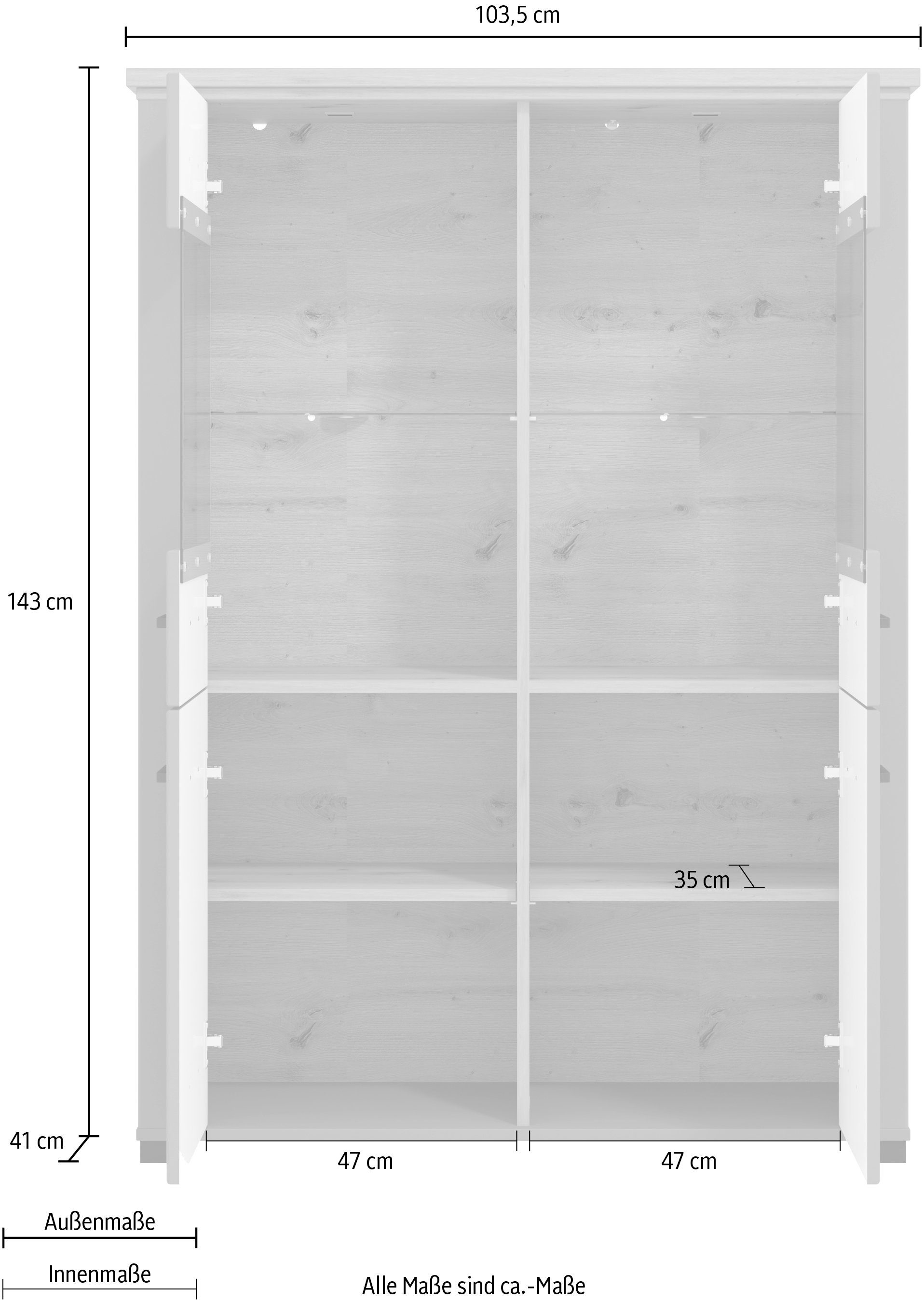Home affaire Vitrinekast Valencia 2 deuren met 4 mm veiligheidsglas, breedte 103,5 cm