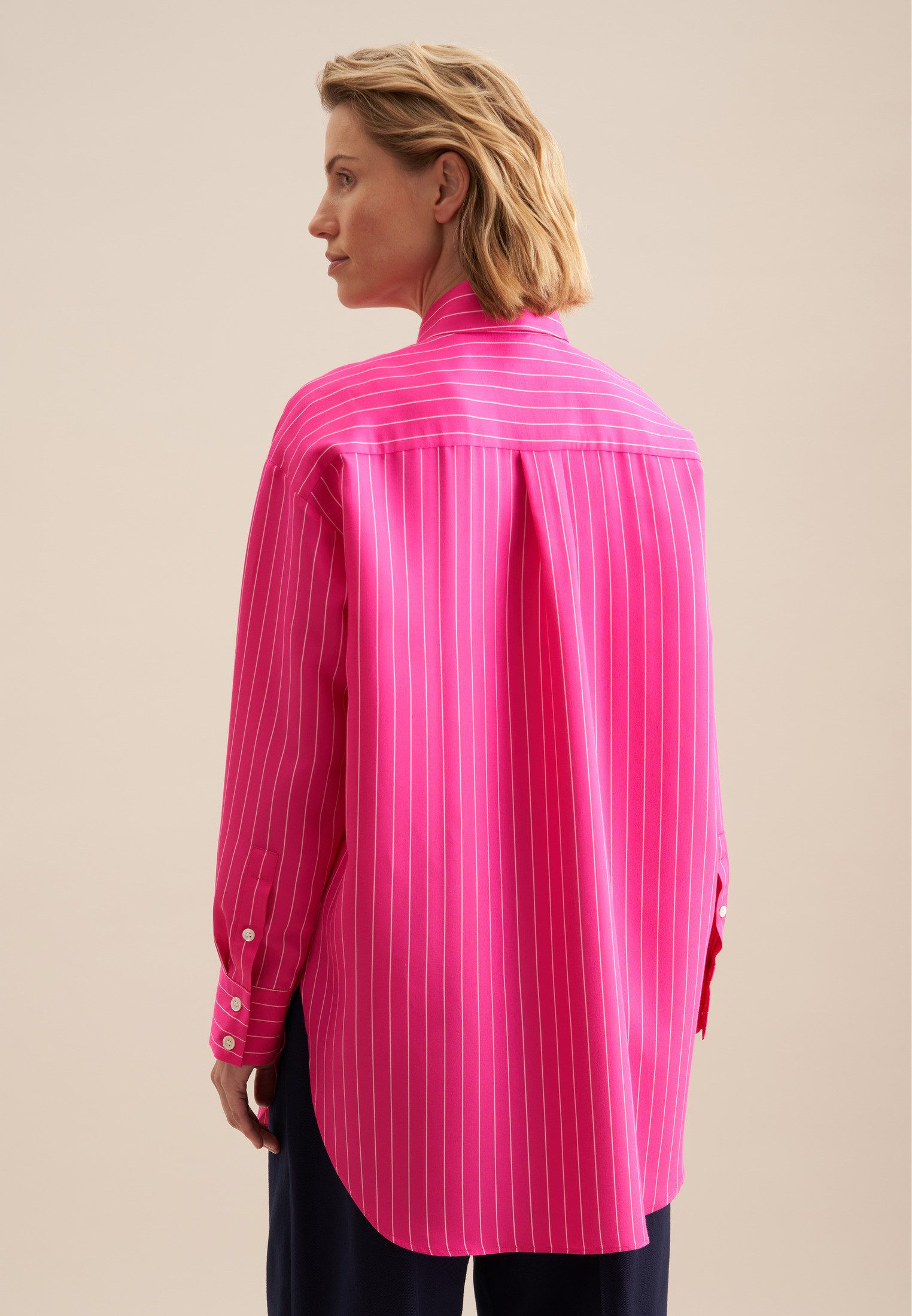seidensticker Lange blouse Zwarte roos Lange mouwen kraag strepen