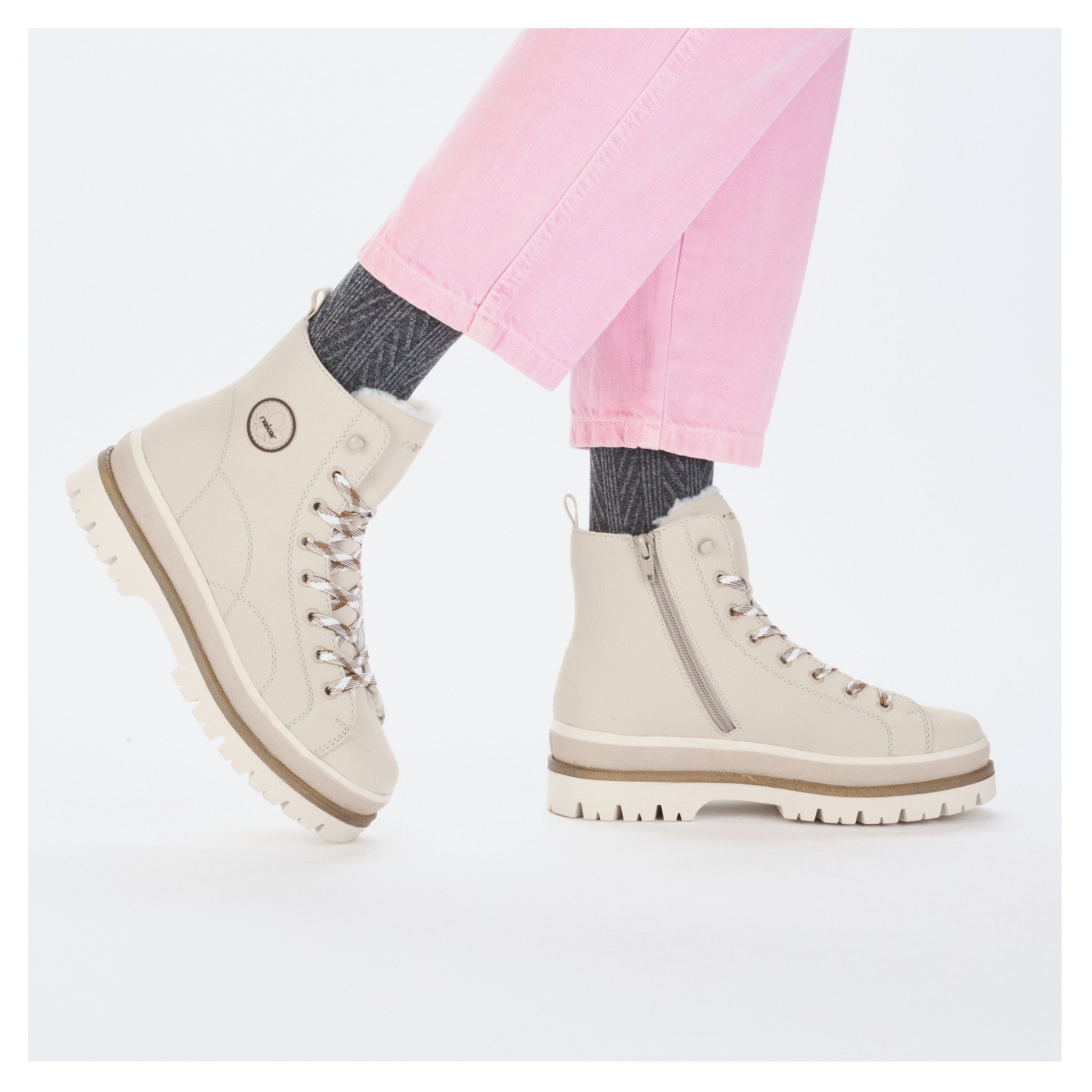 Rieker Winterlaarsjes Plateauzolen, veterboots, profielzool, met warme voering