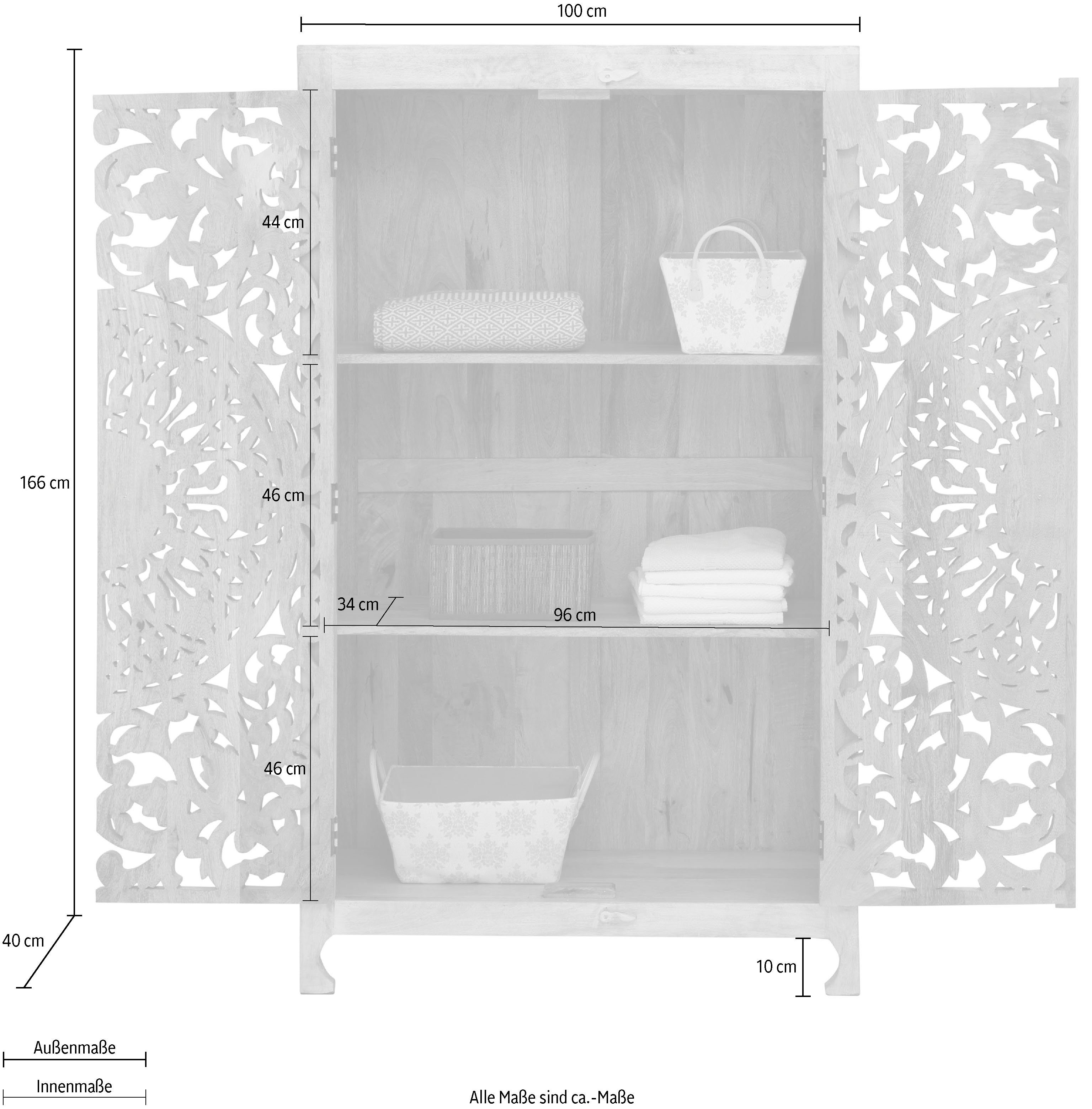 Home affaire Bergkast Kenmare Mangohout, decoratief houtsnijwerk, breedte 100 cm