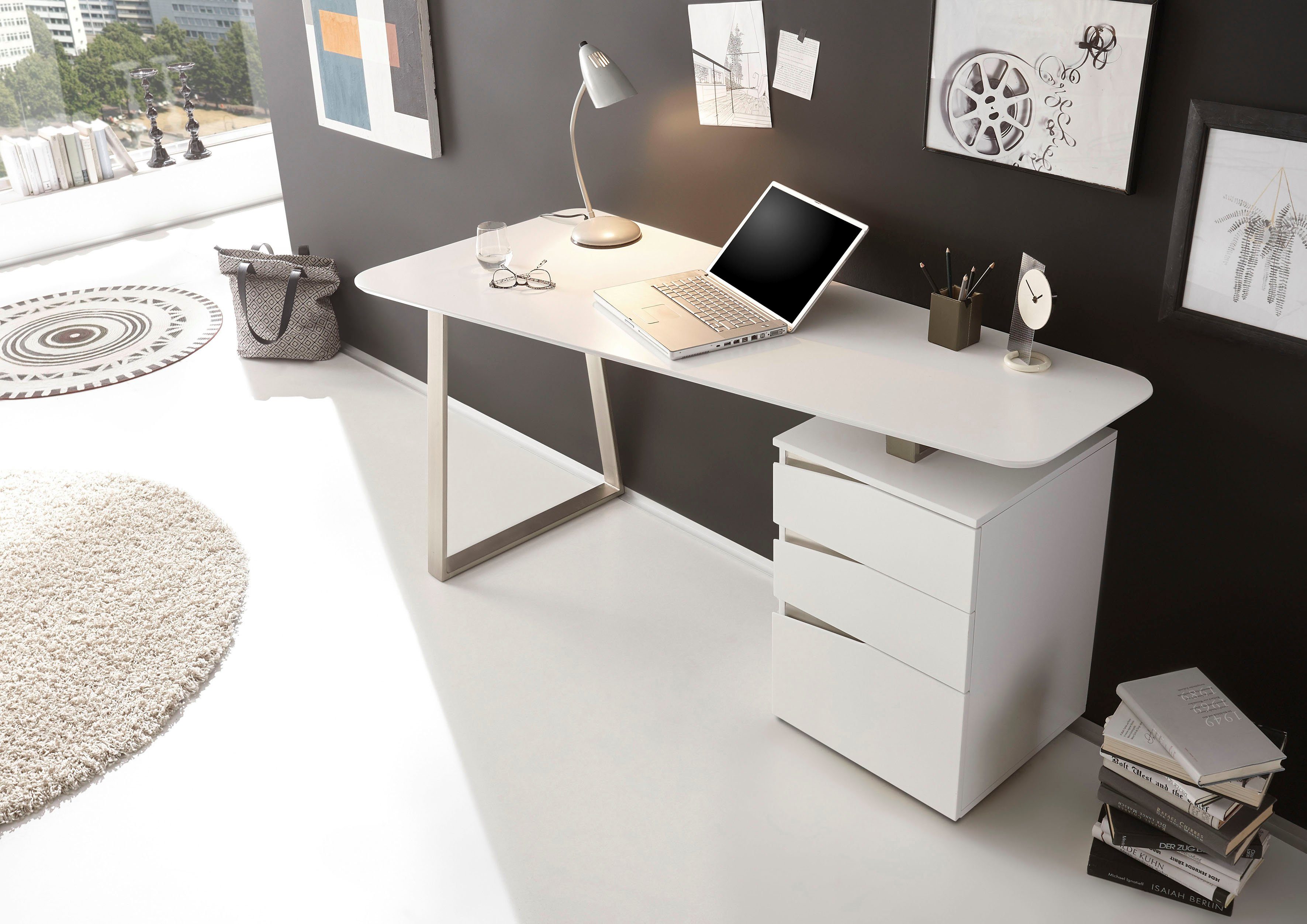 MCA furniture Bureau Tori matwit gelakt, met 3 laden, breedte 150 cm