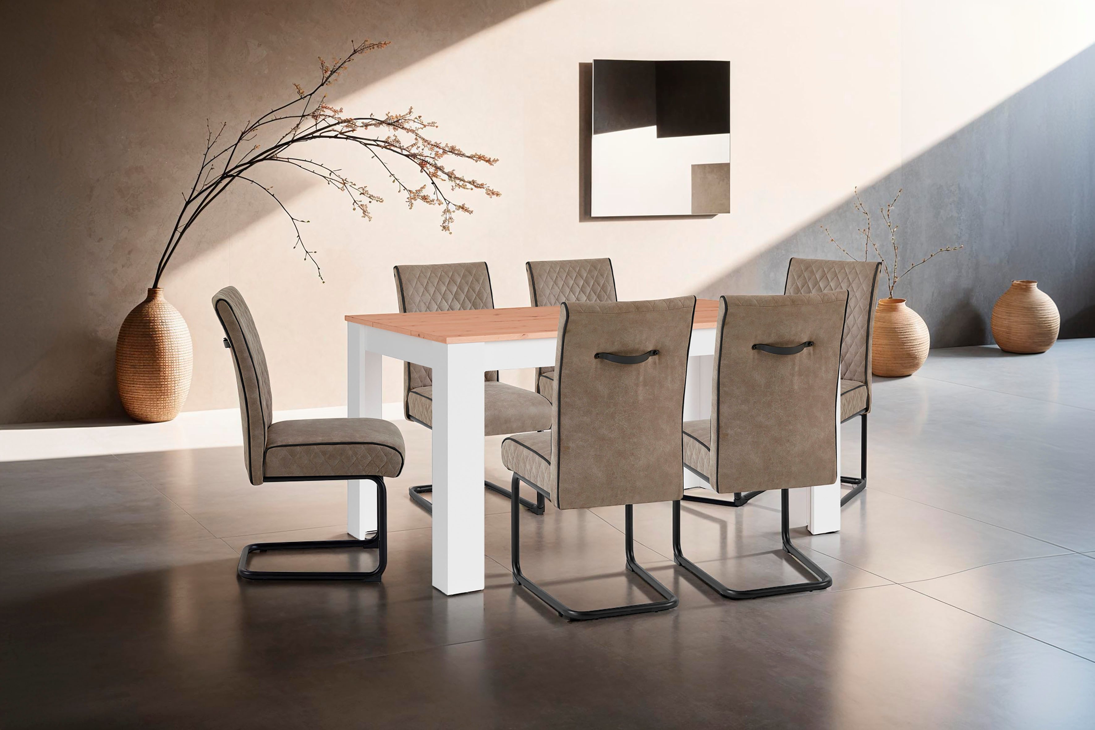 byLIVING Eettafel Nori Keukentafel in eikenlook, frame in antraciet of wit