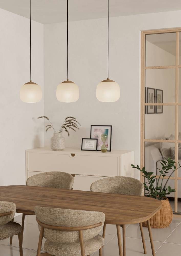 EGLO Hanglamp COMINIO Hanglamp, eetkamerlamp in zandkleur en taupe, E27, 88,5 cm (1 stuk)