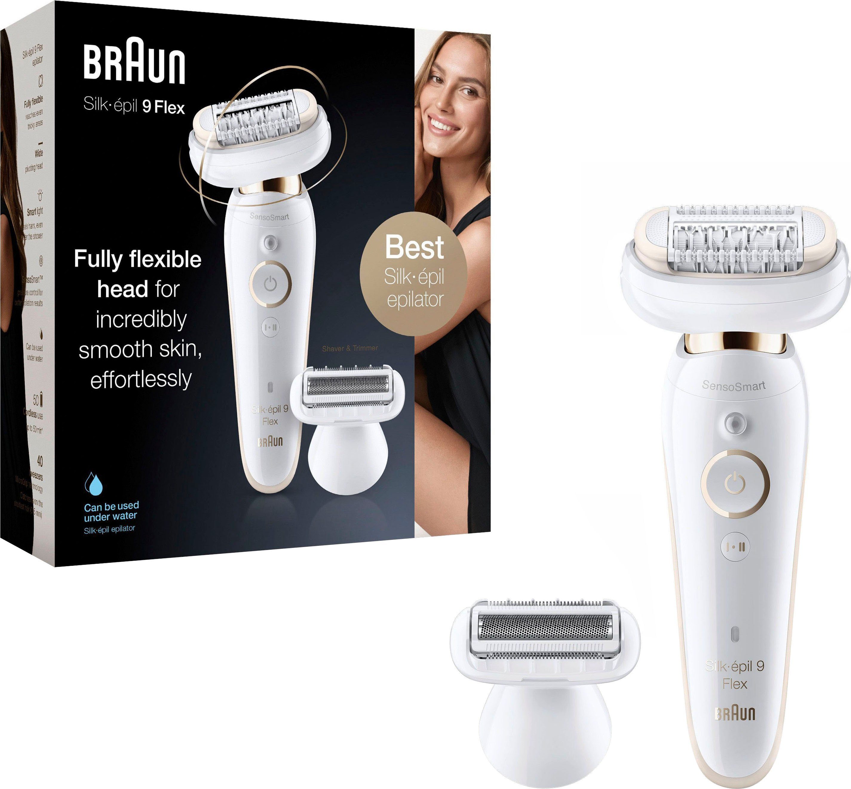 Braun Epilator Silk-épil 9 Flex 9-006 draadloos wet & dry-epileren, brede kop met 40 pincetten
